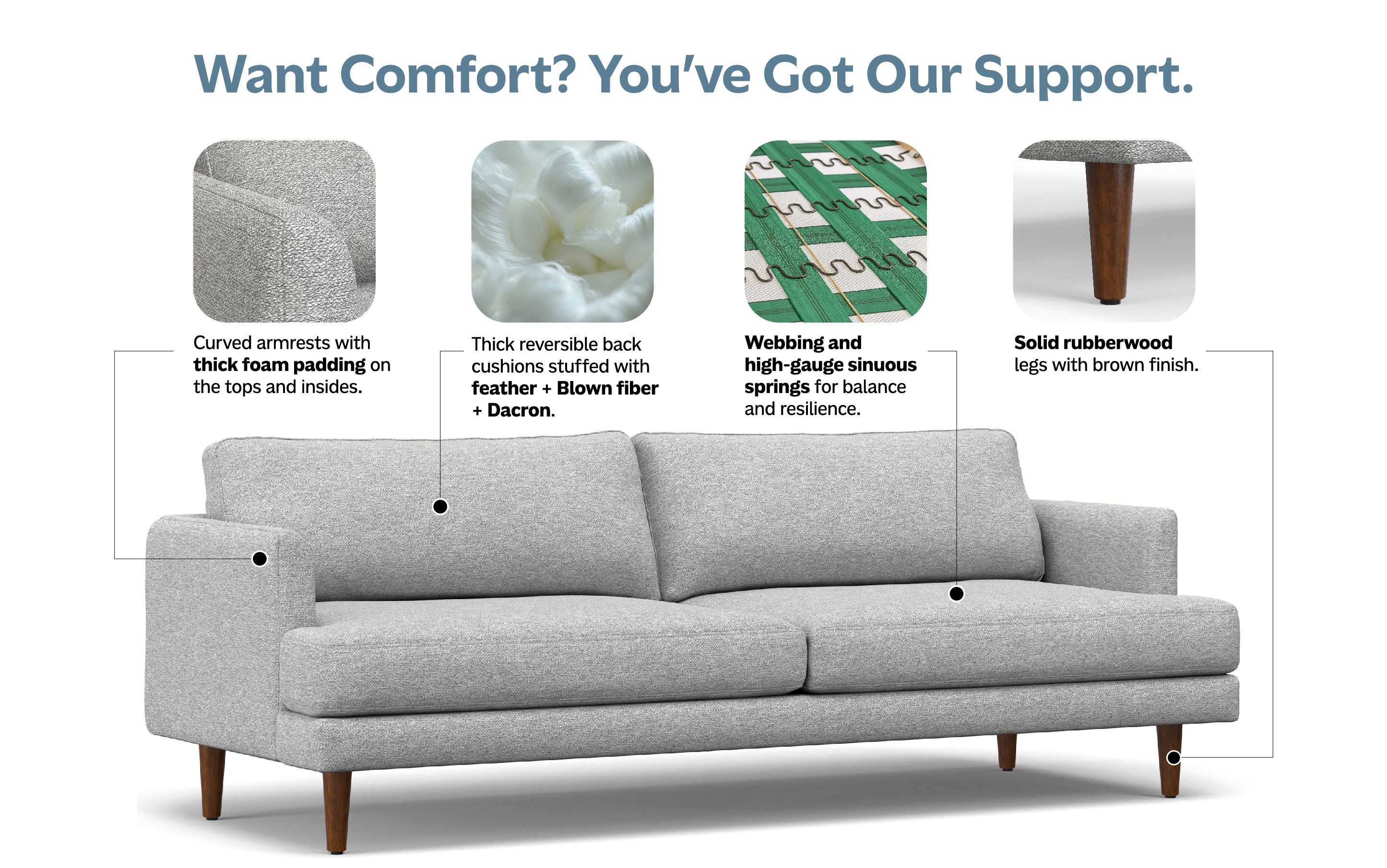 Livingston 90 inch Sofa in Woven-Blend Fabric