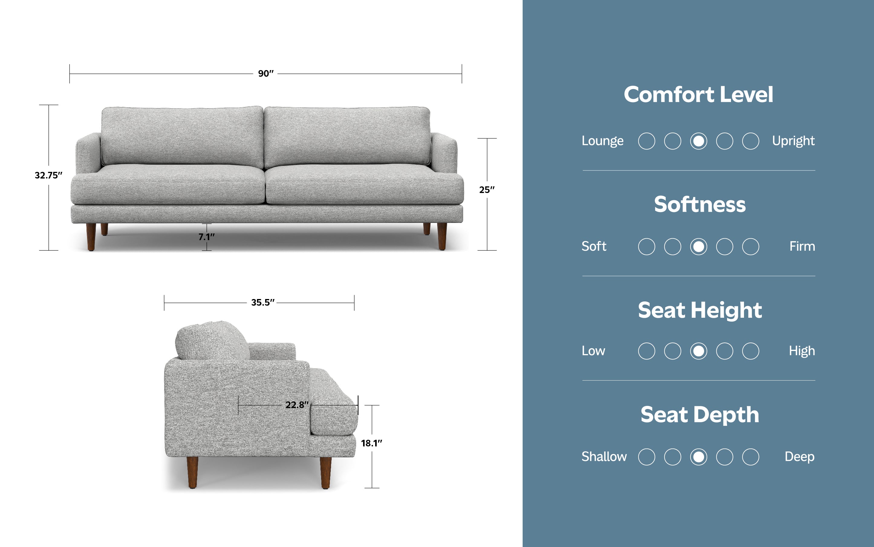 Livingston 90 inch Sofa in Woven-Blend Fabric