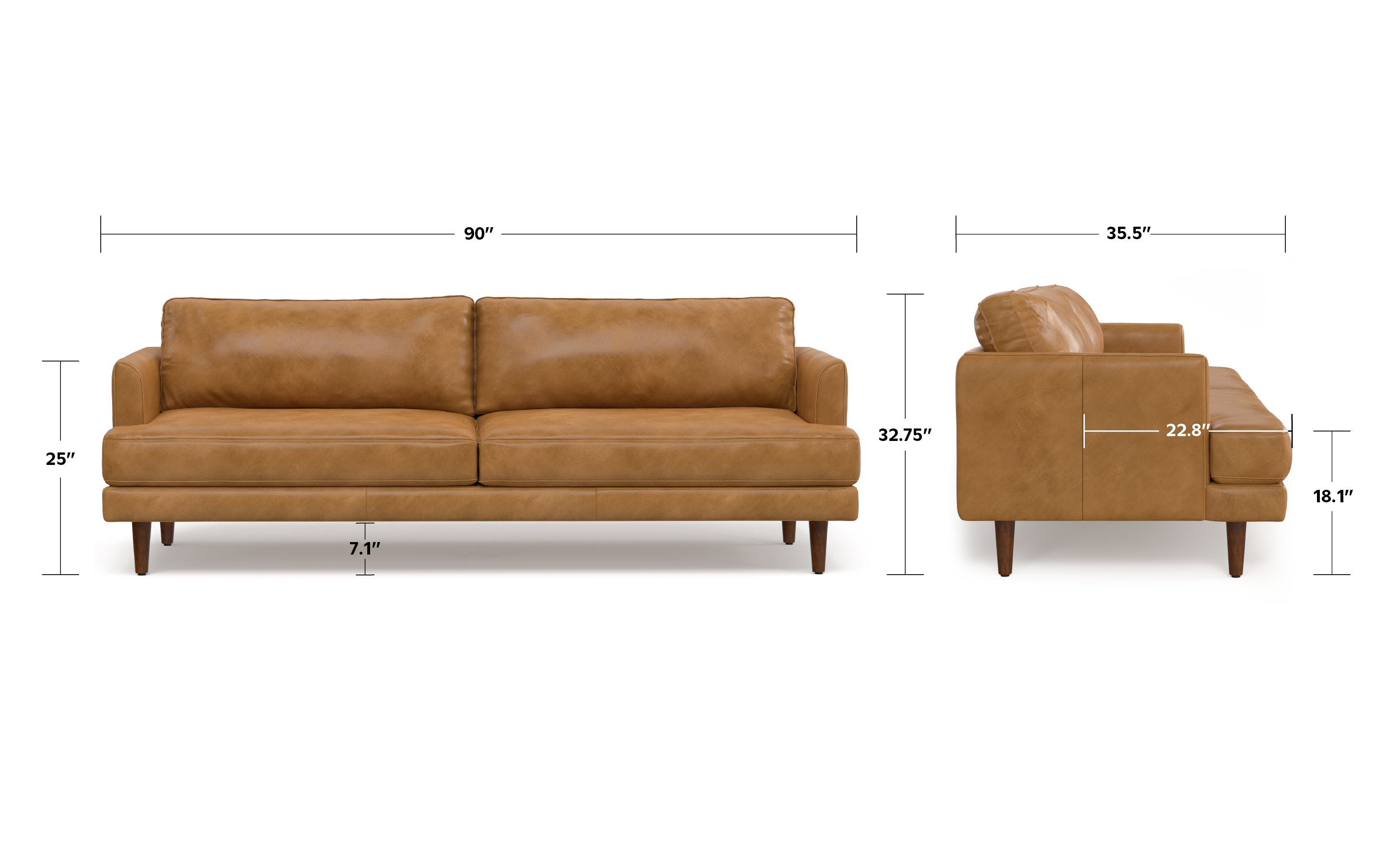 Livingston 90 inch Sofa in Genuine Leather