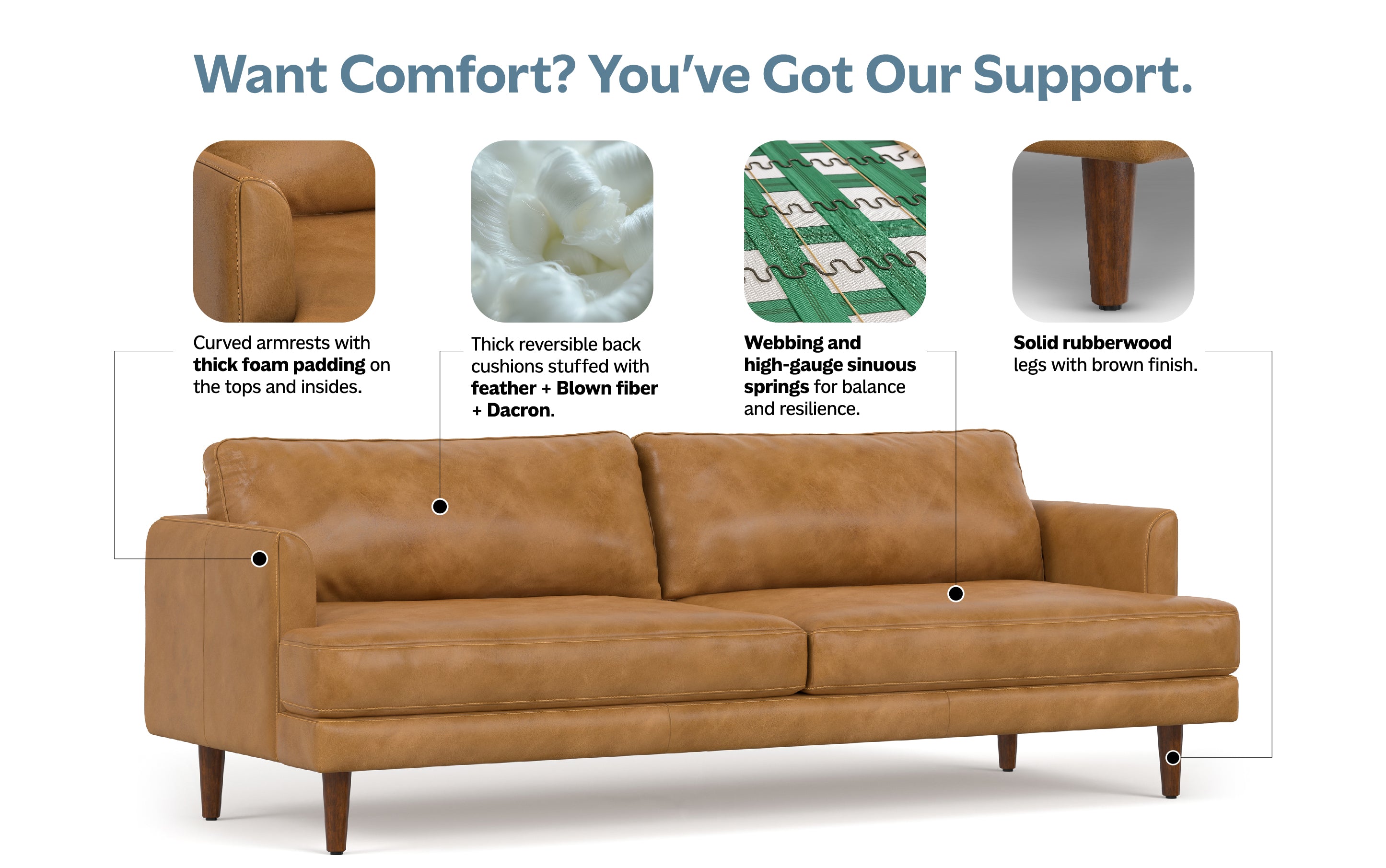 Livingston 90 inch Sofa in Genuine Leather