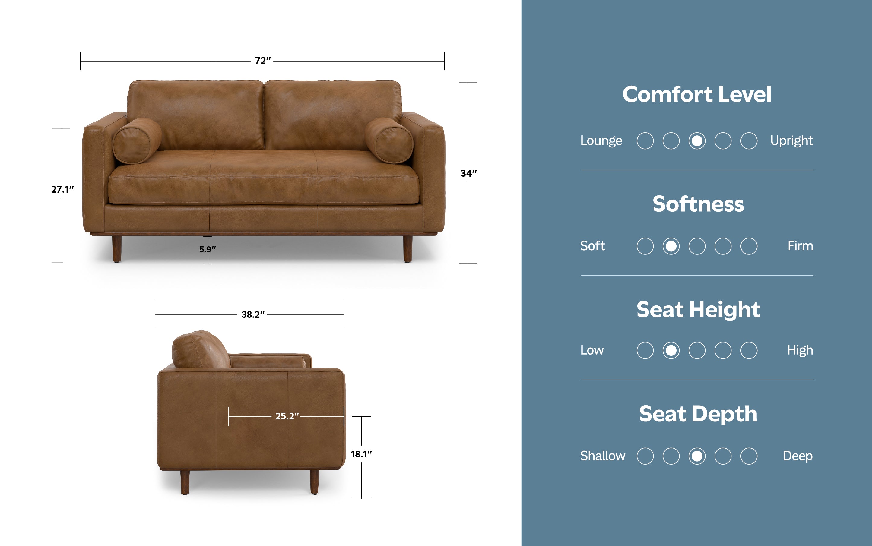 Morrison 72 inch Sofa in Genuine Leather