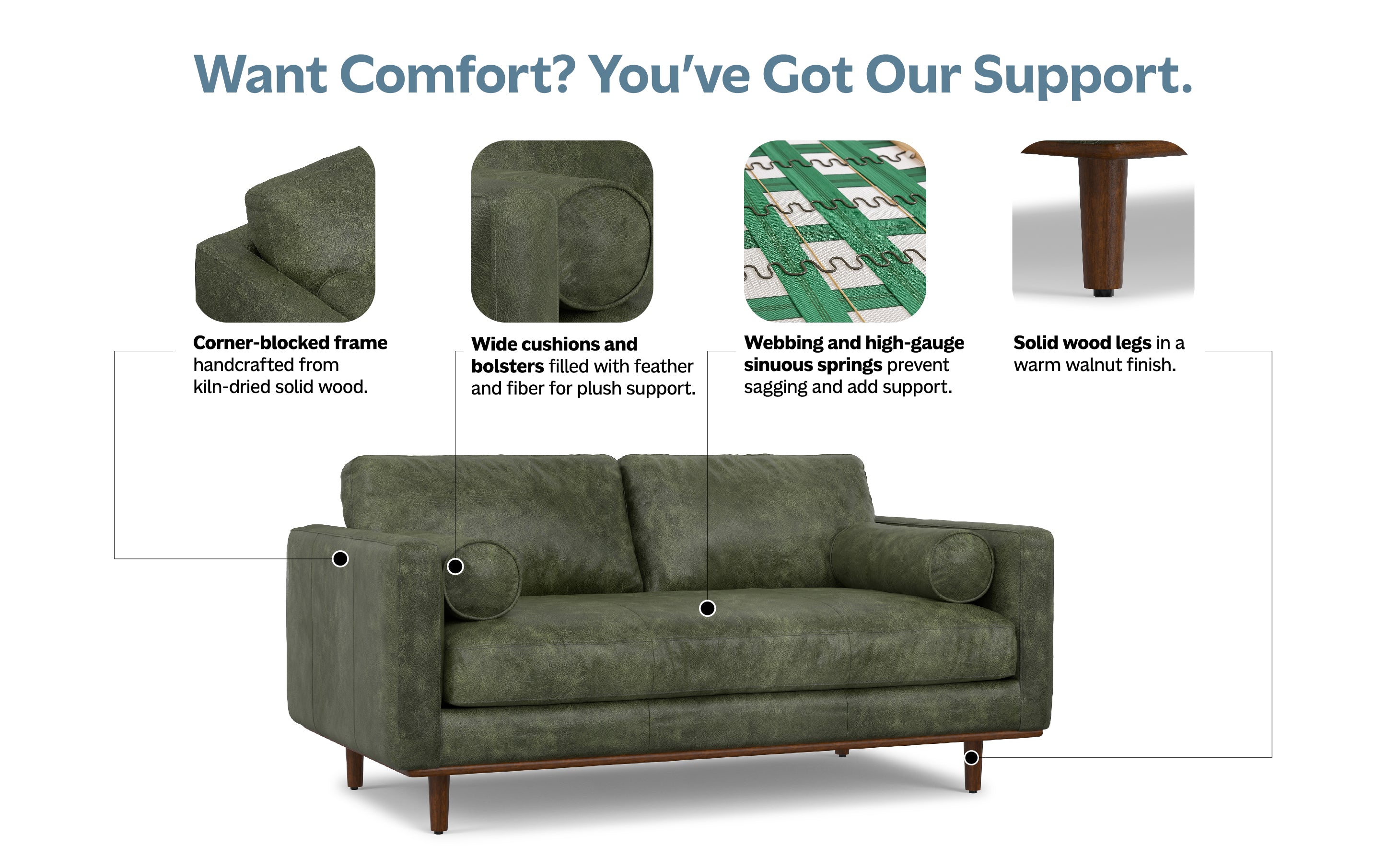 Morrison 72 inch Sofa in Genuine Leather