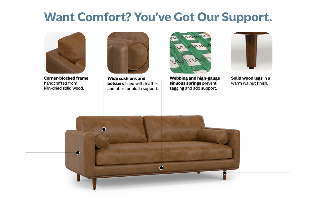 Morrison 89 inch Sofa in Genuine Leather