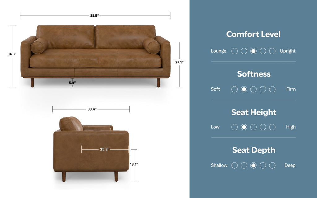 Morrison 89 inch Sofa in Genuine Leather