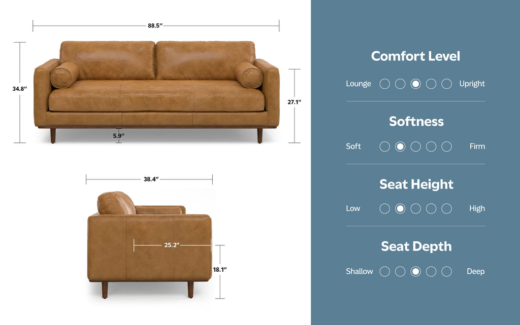 Morrison 89 inch Sofa in Genuine Leather