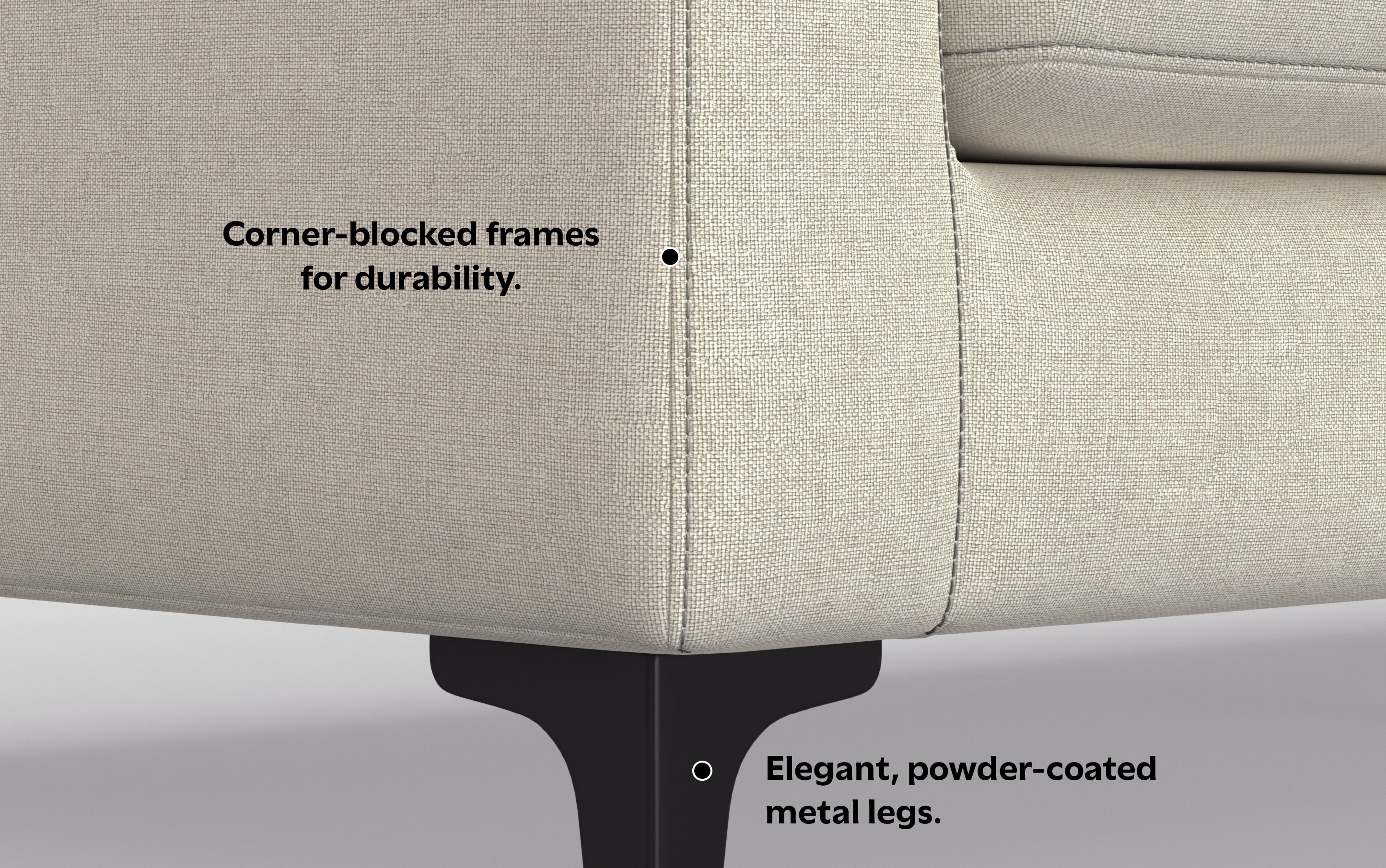 Ava 90 inch Mid Century Sofa with Ottoman Set