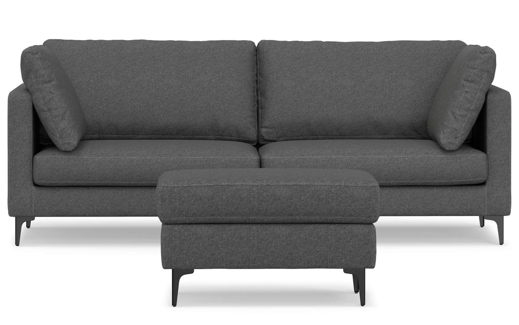 Ava 90 inch Mid Century Sofa with Ottoman Set