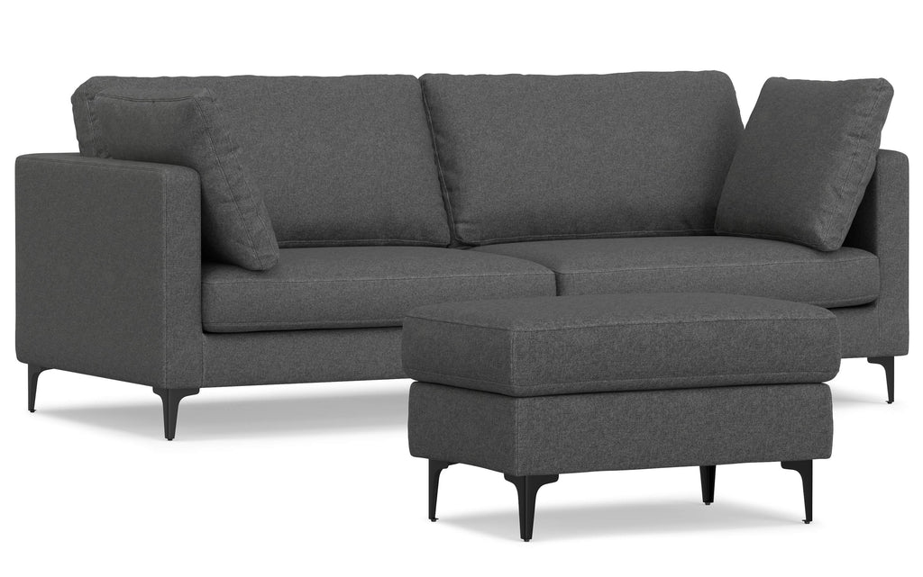 Ava 90 inch Mid Century Sofa with Ottoman Set