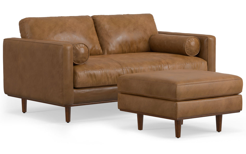 Morrison 72-inch Sofa and Ottoman Set in Genuine Leather