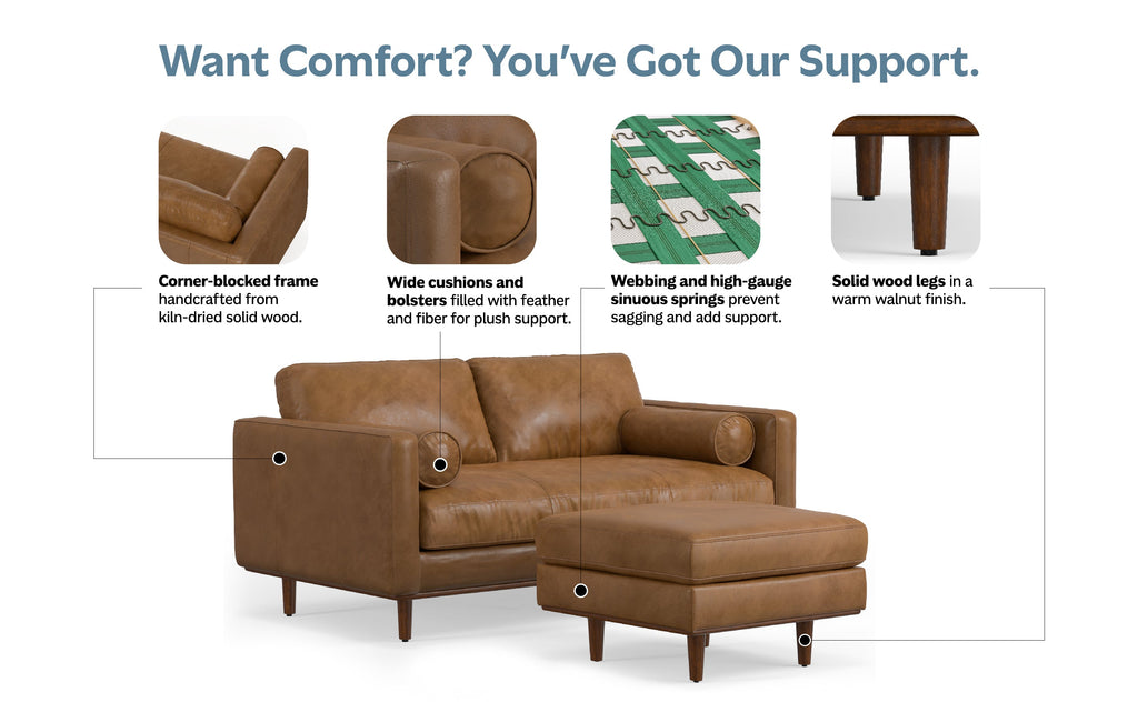 Morrison 72-inch Sofa and Ottoman Set in Genuine Leather