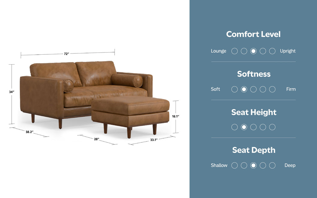 Morrison 72-inch Sofa and Ottoman Set in Genuine Leather