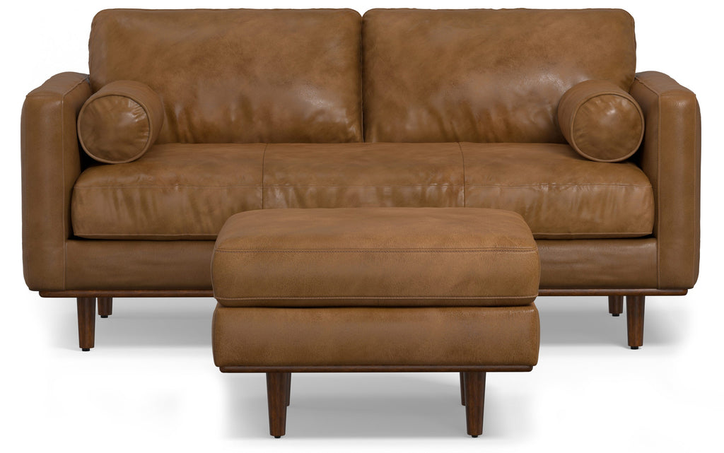 Morrison 72-inch Sofa and Ottoman Set in Genuine Leather