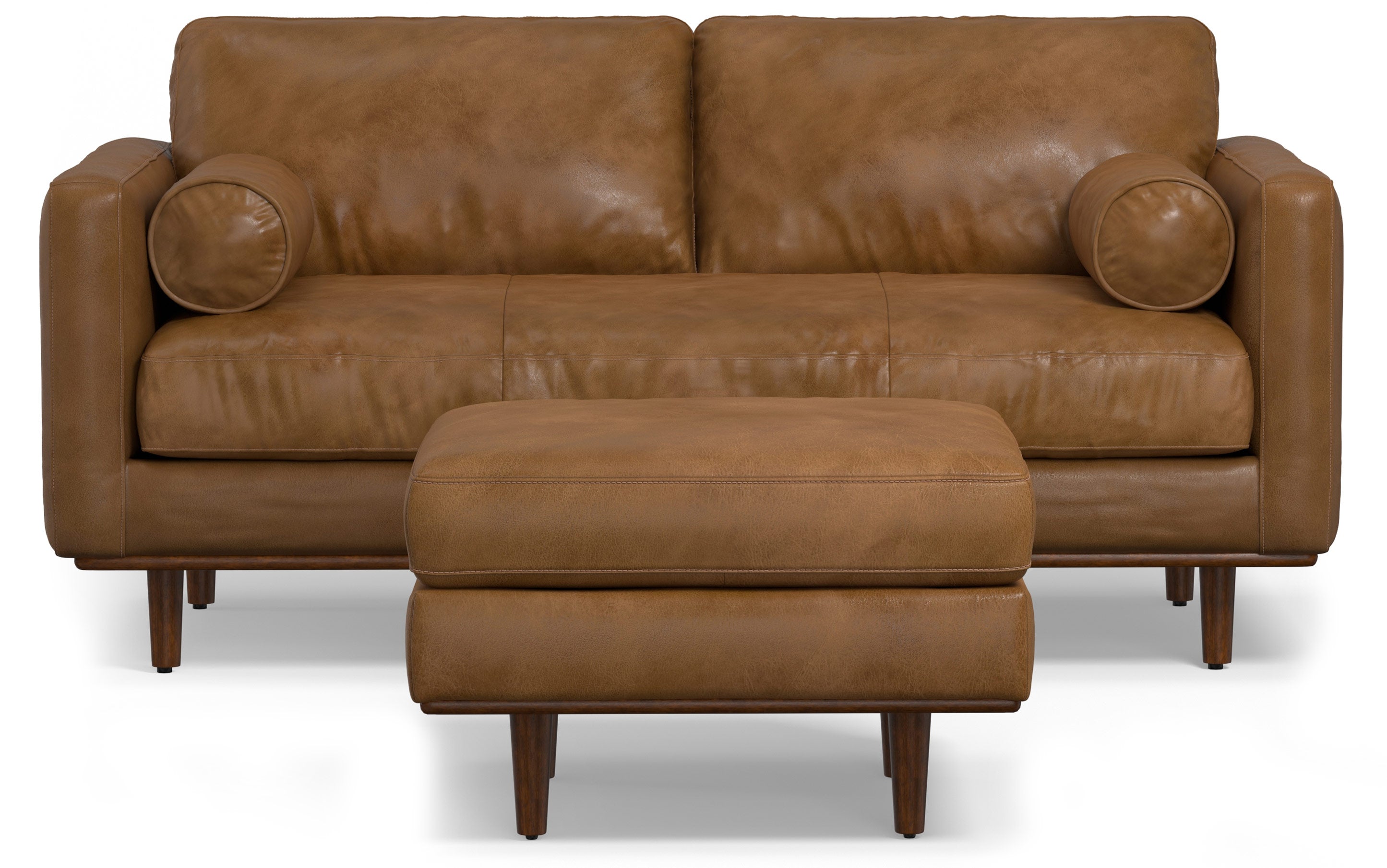 Morrison 72-inch Sofa and Ottoman Set in Genuine Leather