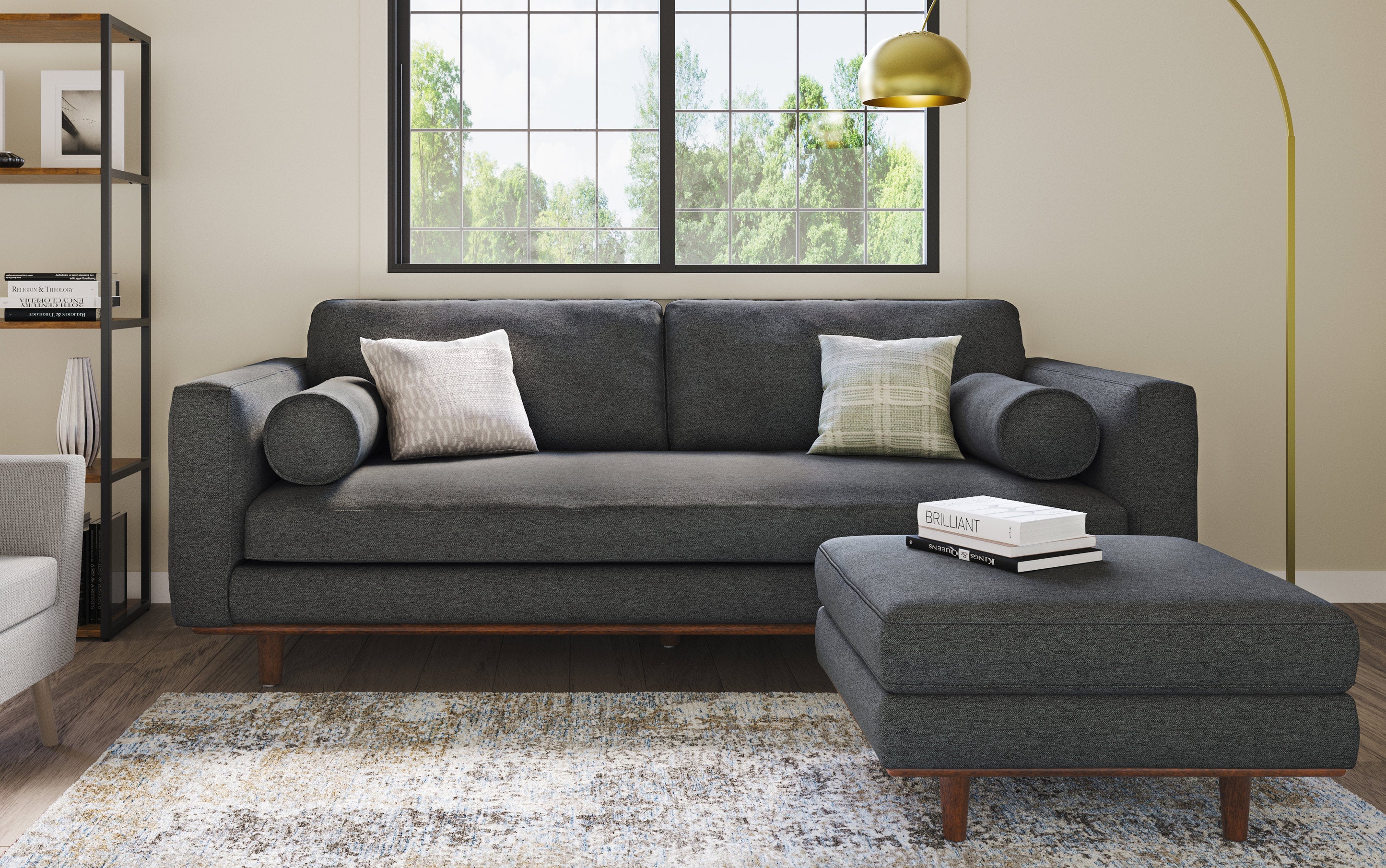 Morrison 72-inch Sofa and Ottoman Set in Woven-Blend Fabric