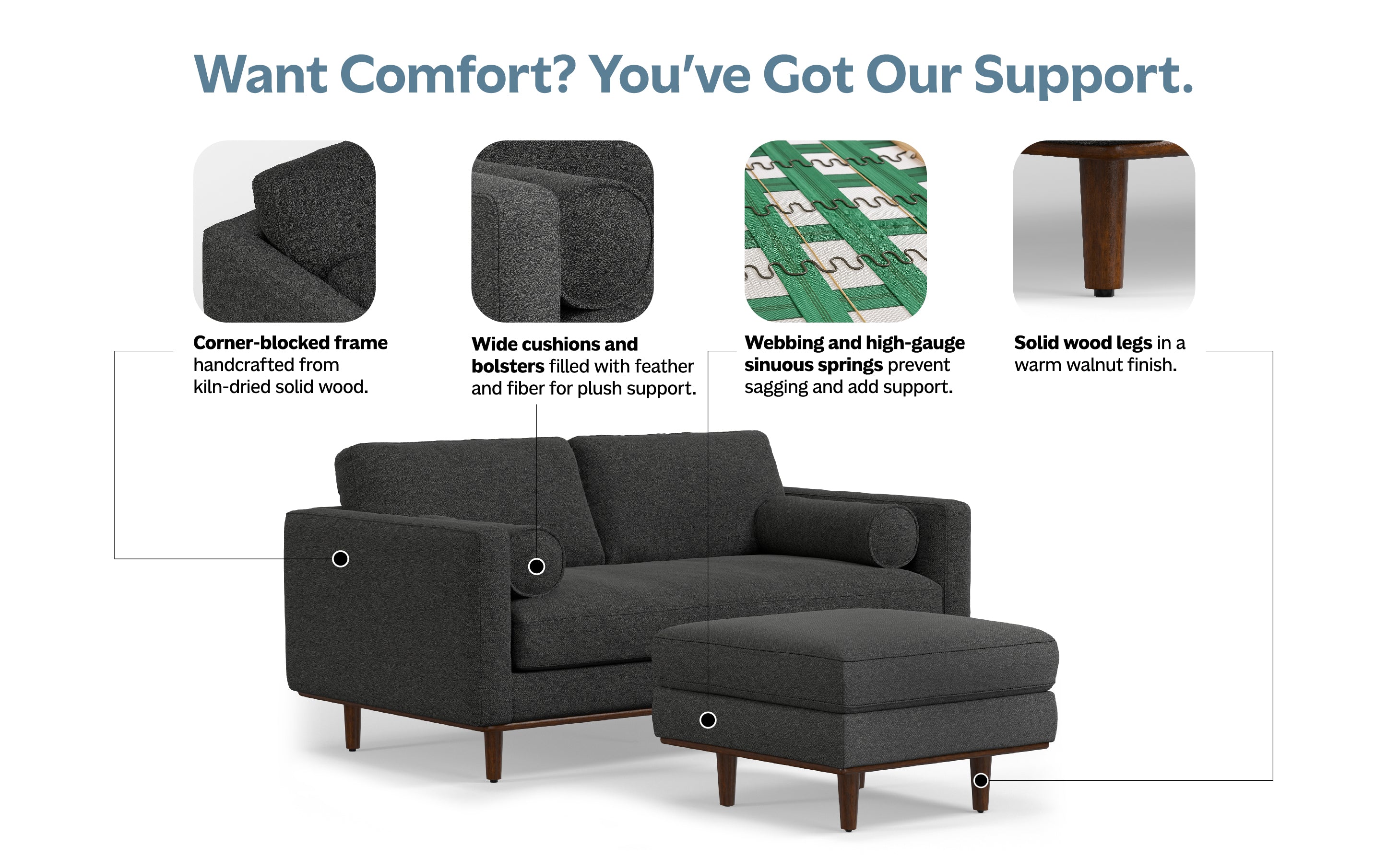 Morrison 72-inch Sofa and Ottoman Set in Woven-Blend Fabric