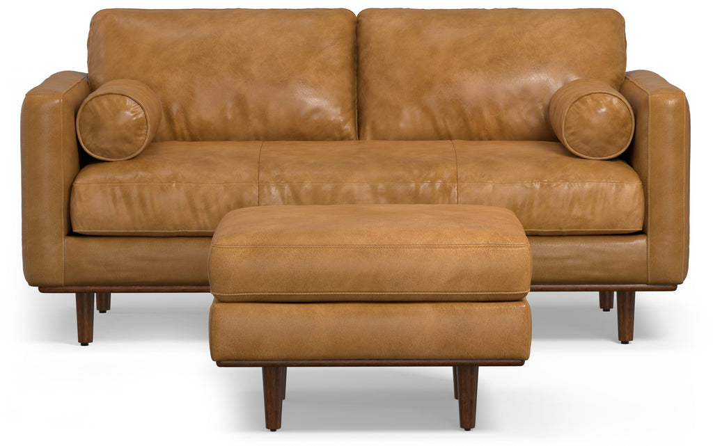 Morrison 72-inch Sofa and Ottoman Set in Genuine Leather