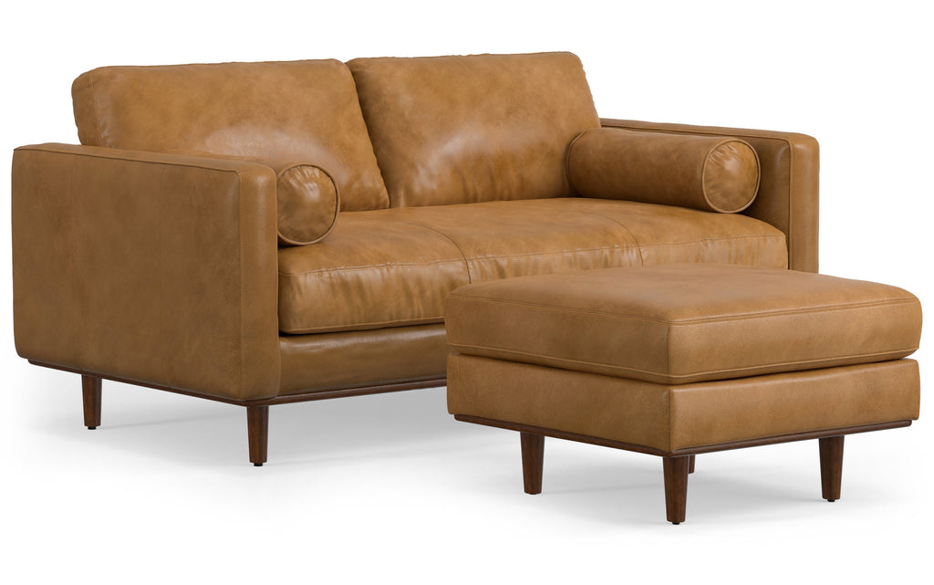 Morrison 72-inch Sofa and Ottoman Set in Genuine Leather
