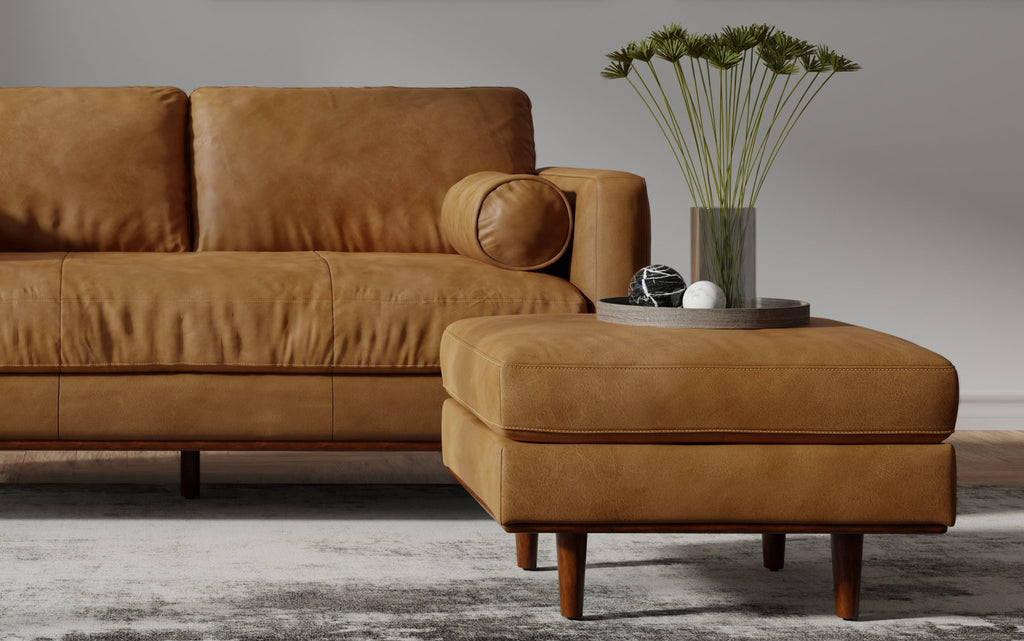 Morrison 72-inch Sofa and Ottoman Set in Genuine Leather