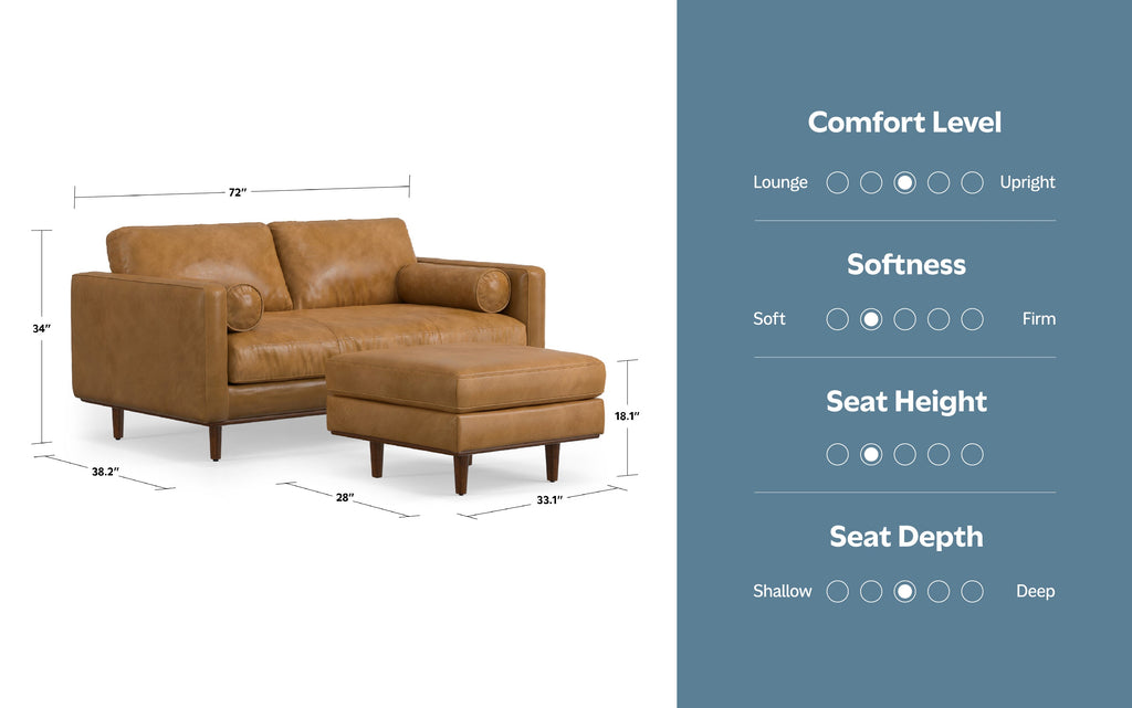 Morrison 72-inch Sofa and Ottoman Set in Genuine Leather