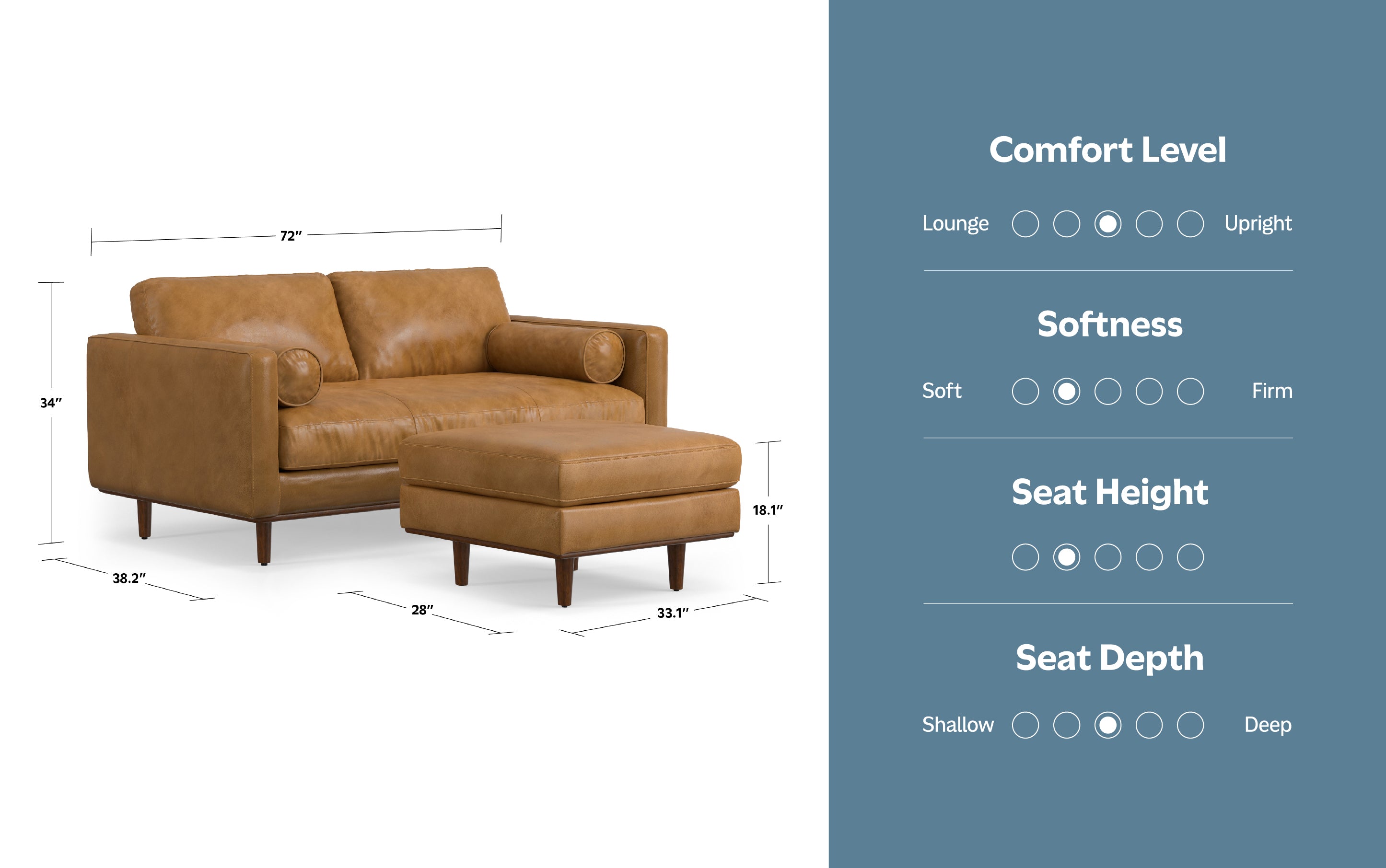 Morrison 72-inch Sofa and Ottoman Set in Genuine Leather