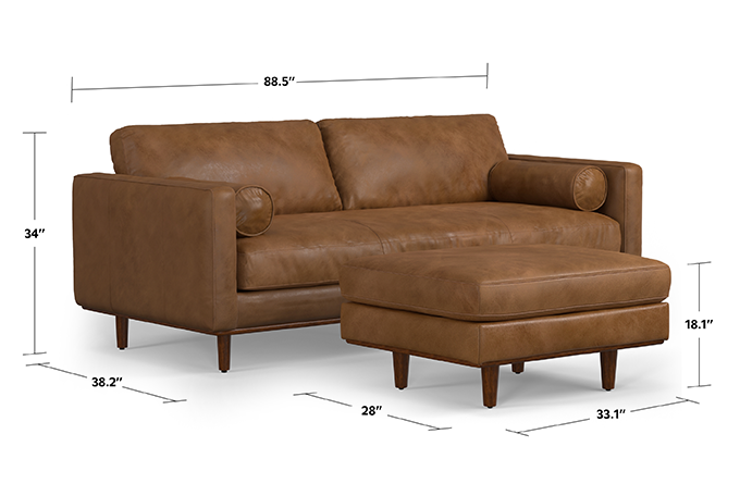 Morrison 89-inch Sofa and Ottoman Set in Genuine Leather
