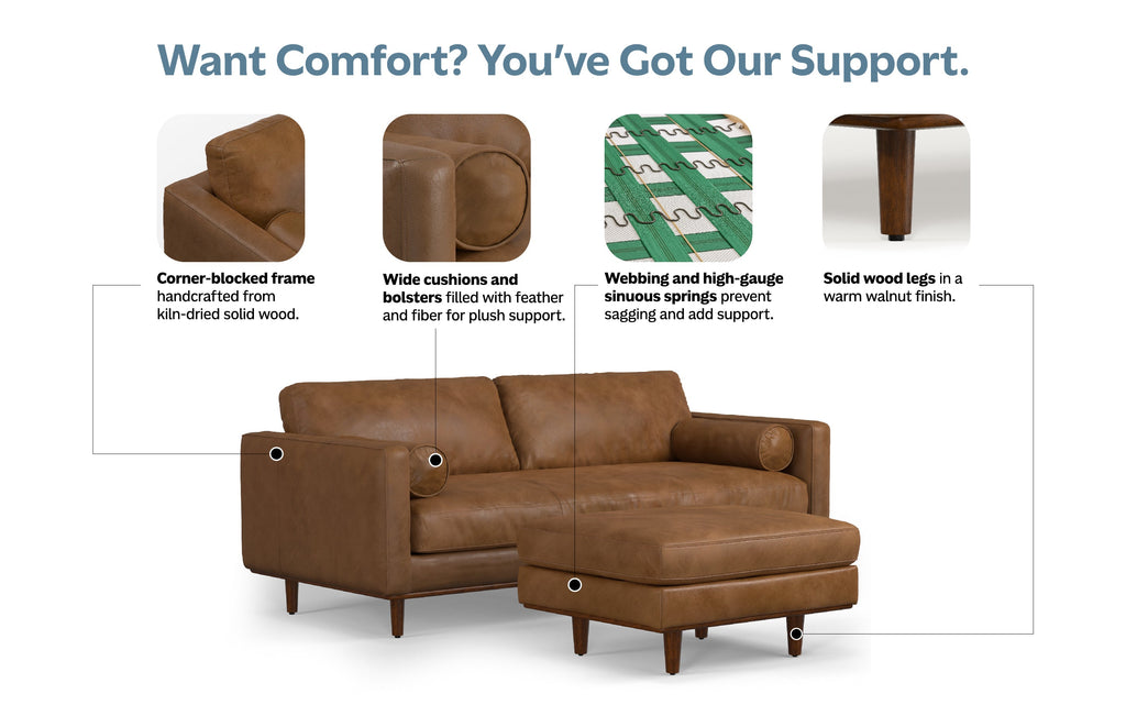 Morrison 89-inch Sofa and Ottoman Set in Genuine Leather