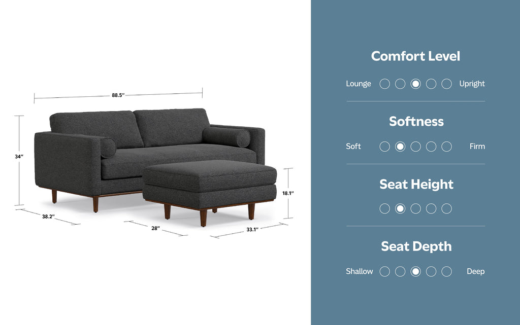 Morrison 89-inch Sofa and Ottoman Set in Woven-Blend Fabric