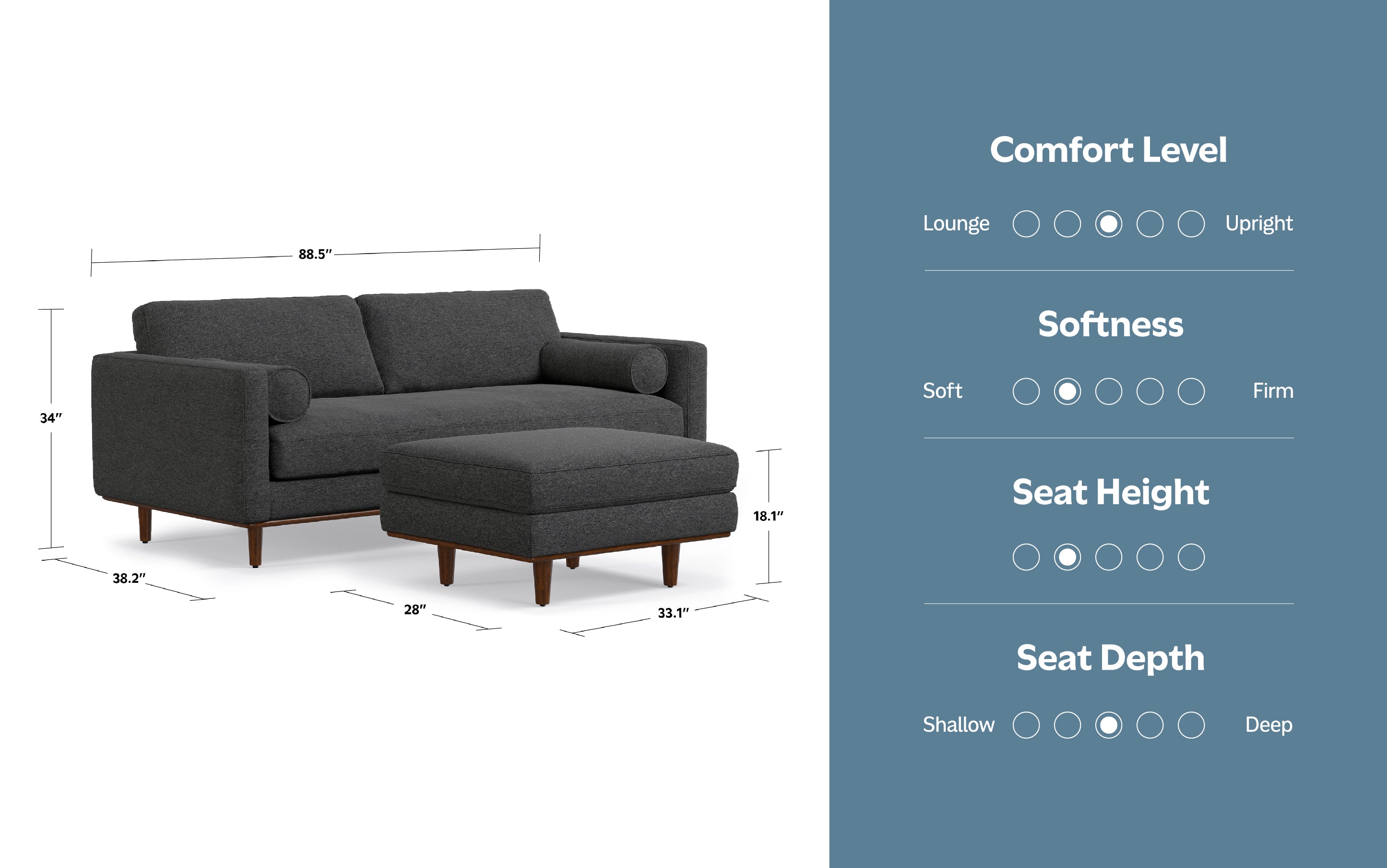 Morrison 89-inch Sofa and Ottoman Set in Woven-Blend Fabric