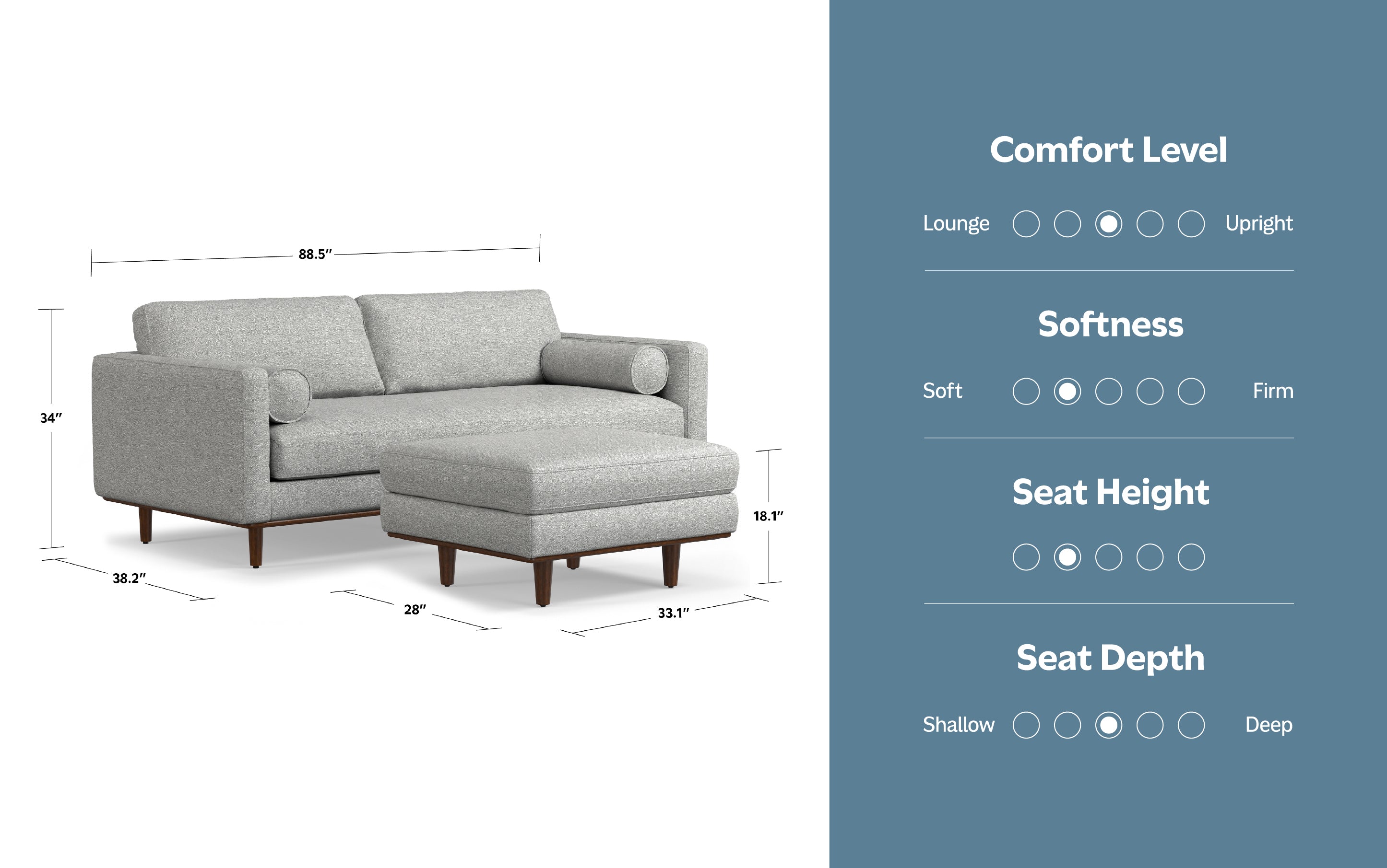 Morrison 89-inch Sofa and Ottoman Set in Woven-Blend Fabric