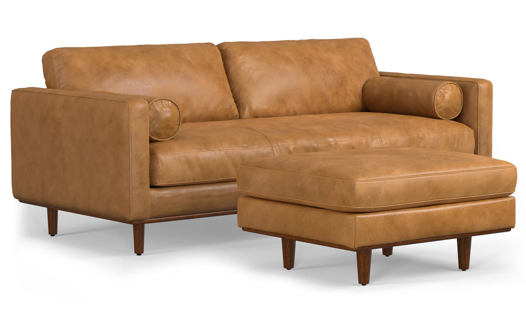 Morrison 89-inch Sofa and Ottoman Set in Genuine Leather