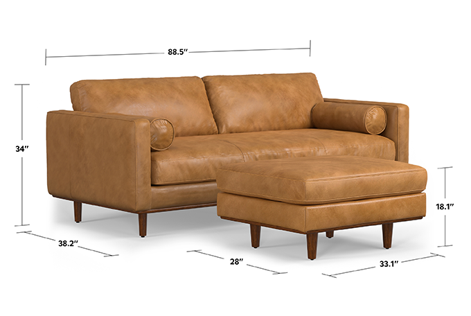 Morrison 89-inch Sofa and Ottoman Set in Genuine Leather