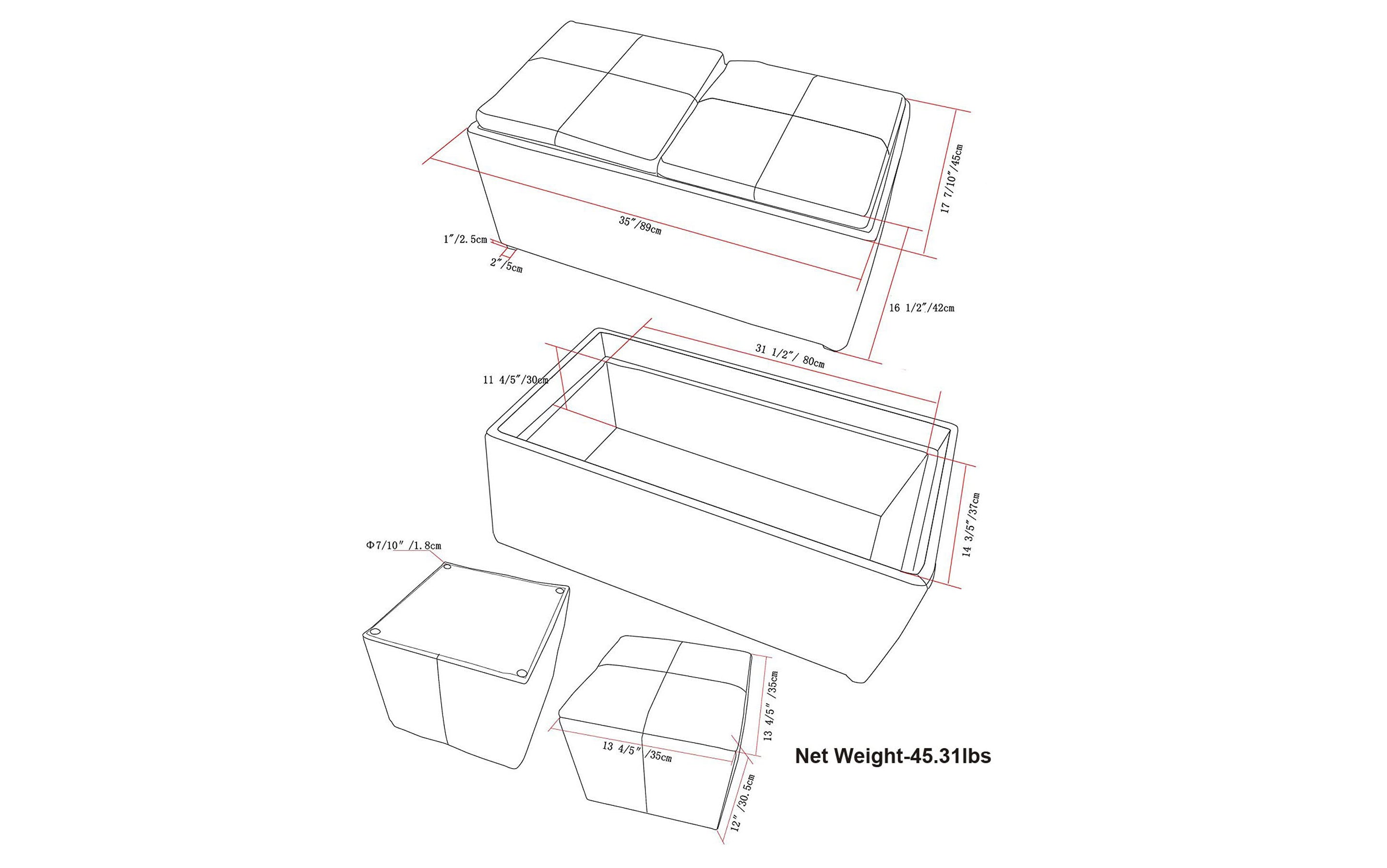 Avalon 5 Pc Storage Ottoman in Distressed Vegan Leather