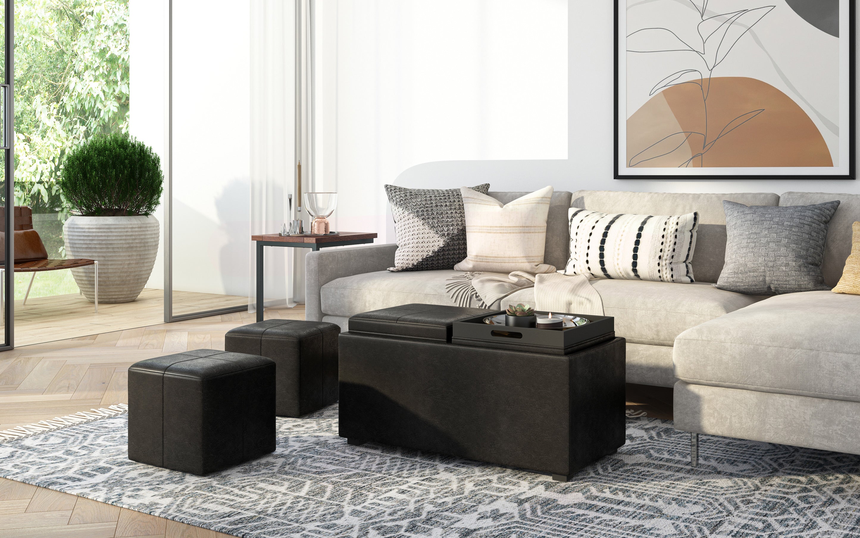 Avalon 5 Pc Storage Ottoman in Distressed Vegan Leather