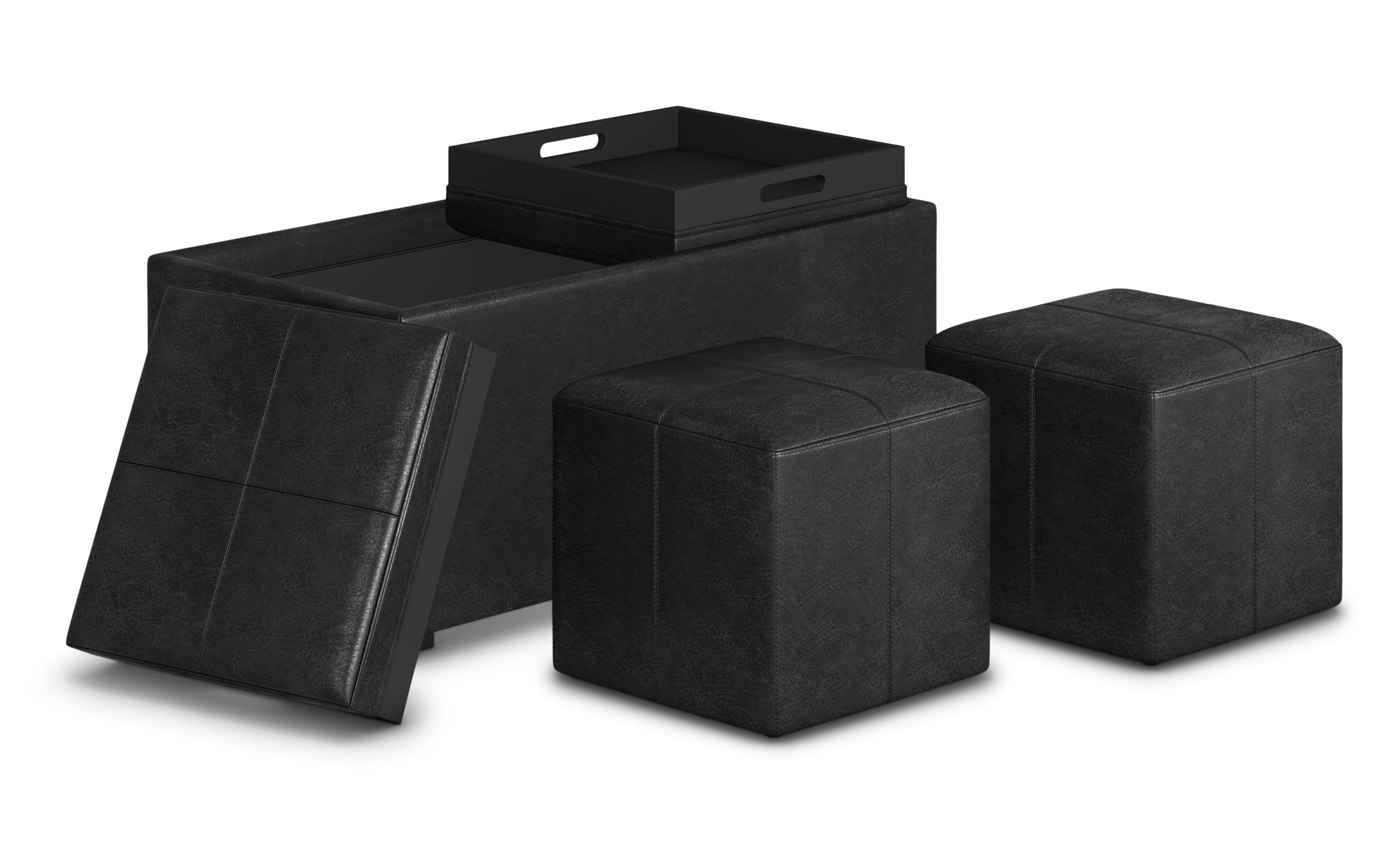 Avalon 5 Pc Storage Ottoman in Distressed Vegan Leather
