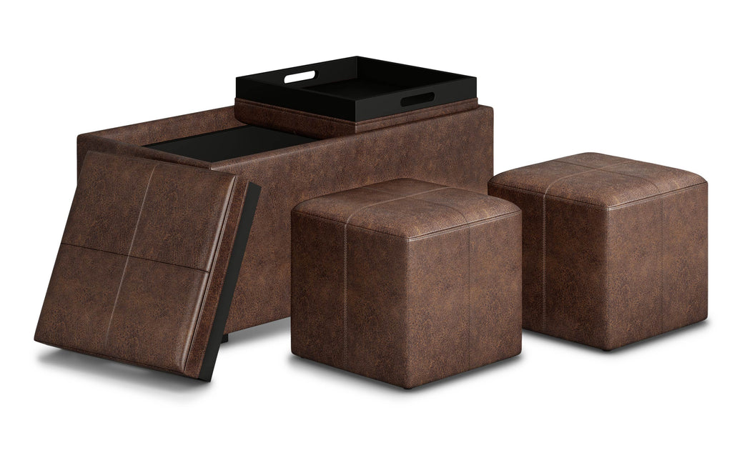 Avalon 5 Pc Storage Ottoman in Distressed Vegan Leather