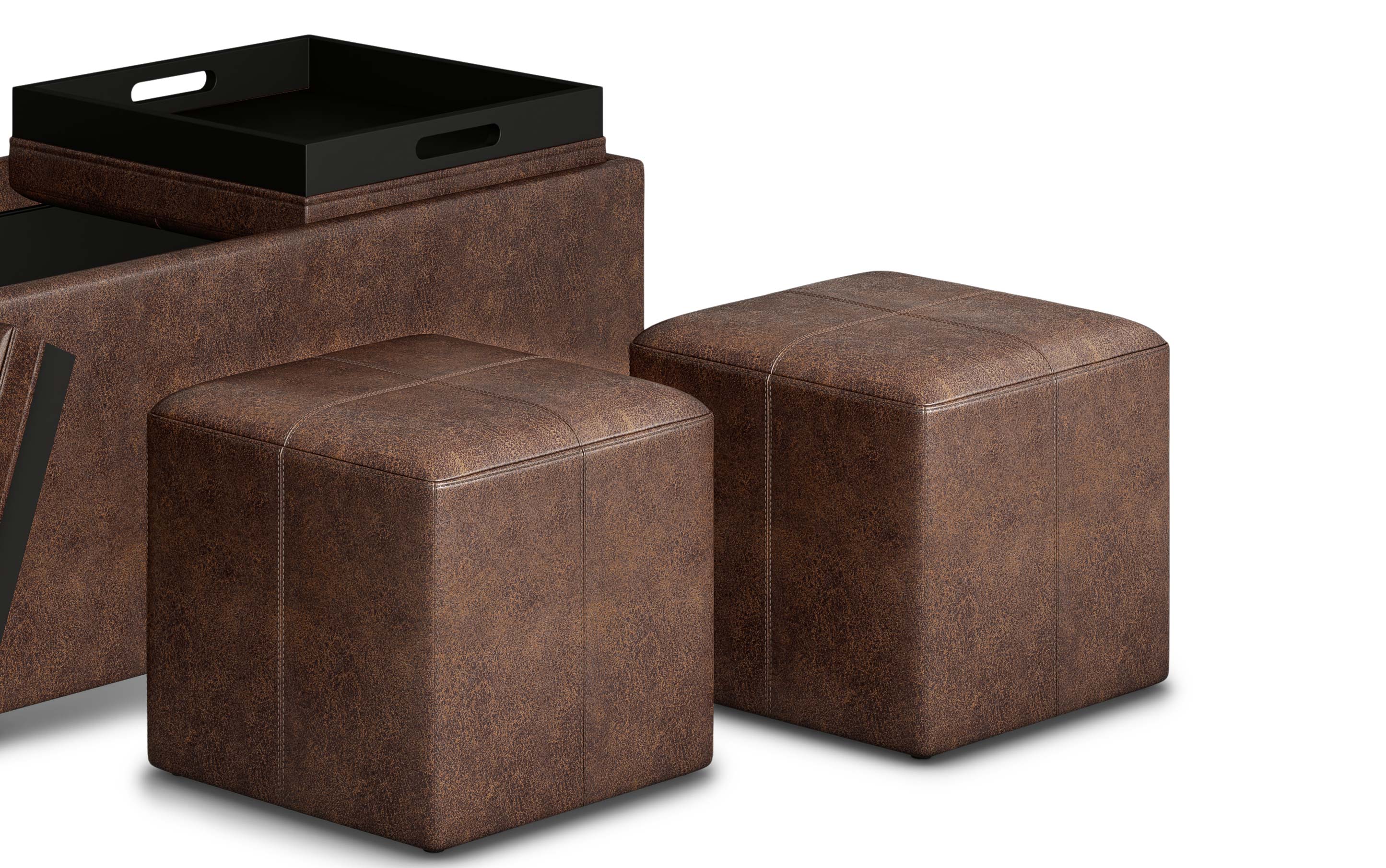Avalon 5 Pc Storage Ottoman in Distressed Vegan Leather