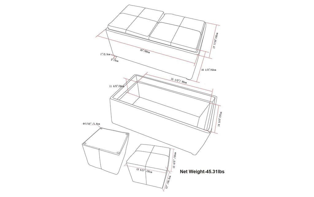 Avalon 5 Pc Storage Ottoman in Vegan Leather