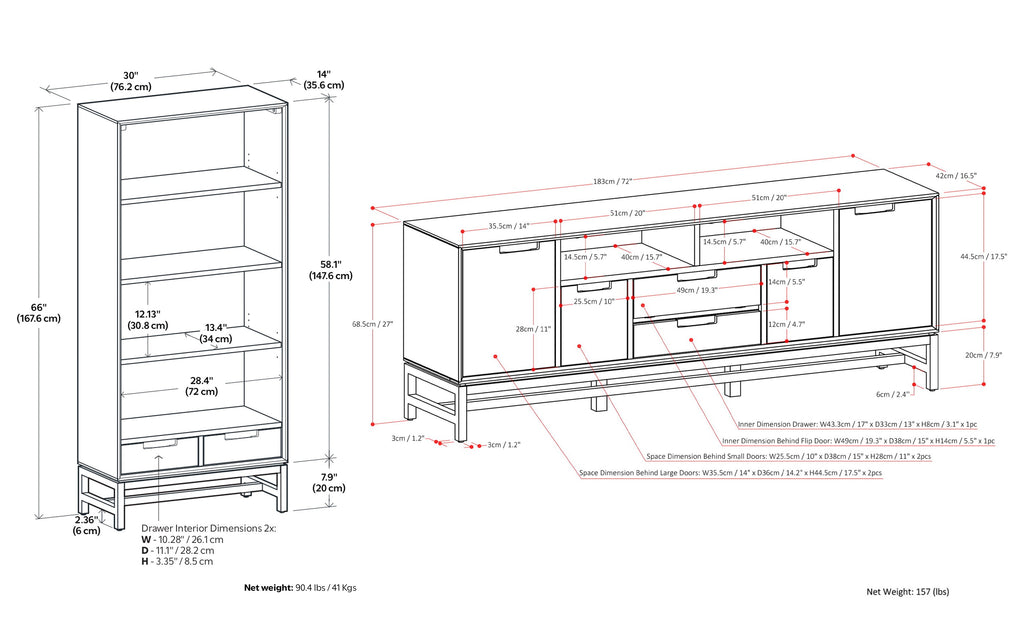 Banting 72 inch TV Stand with 30 inch Bookcases (Set of 3)