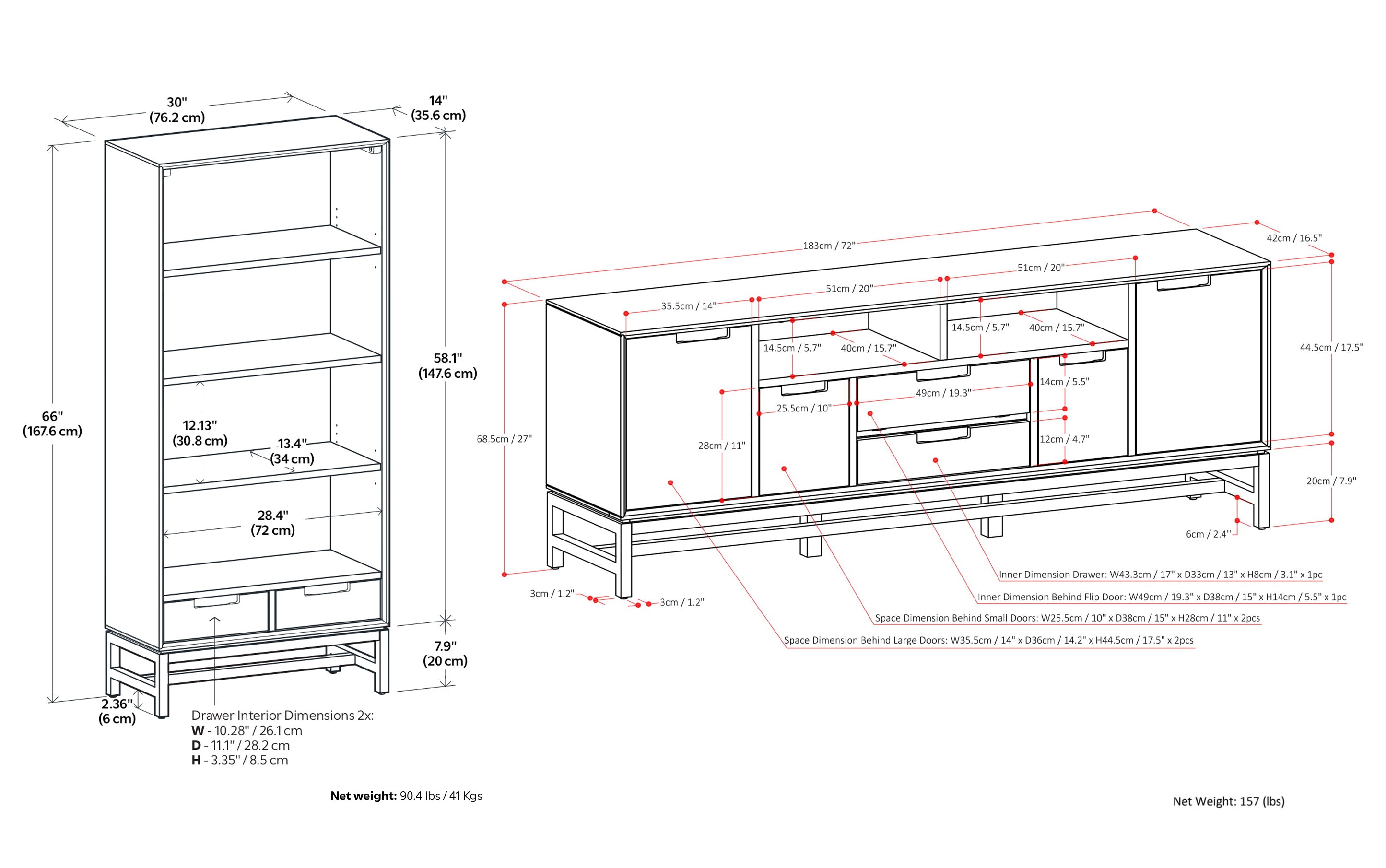 Banting 72 inch TV Stand with 30 inch Bookcases (Set of 3)
