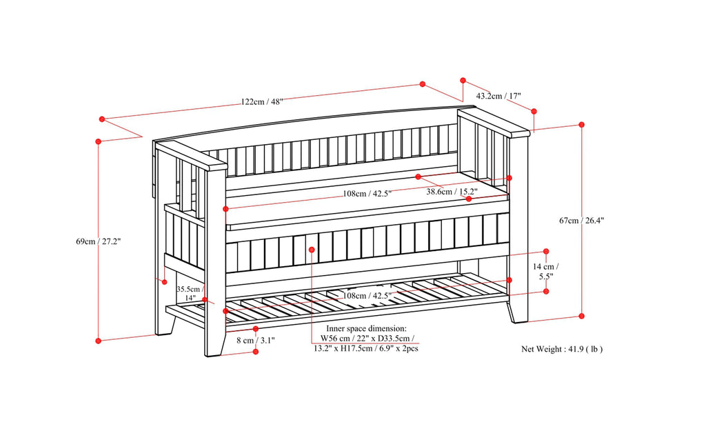 Acadian Entryway Storage Bench with Shelf