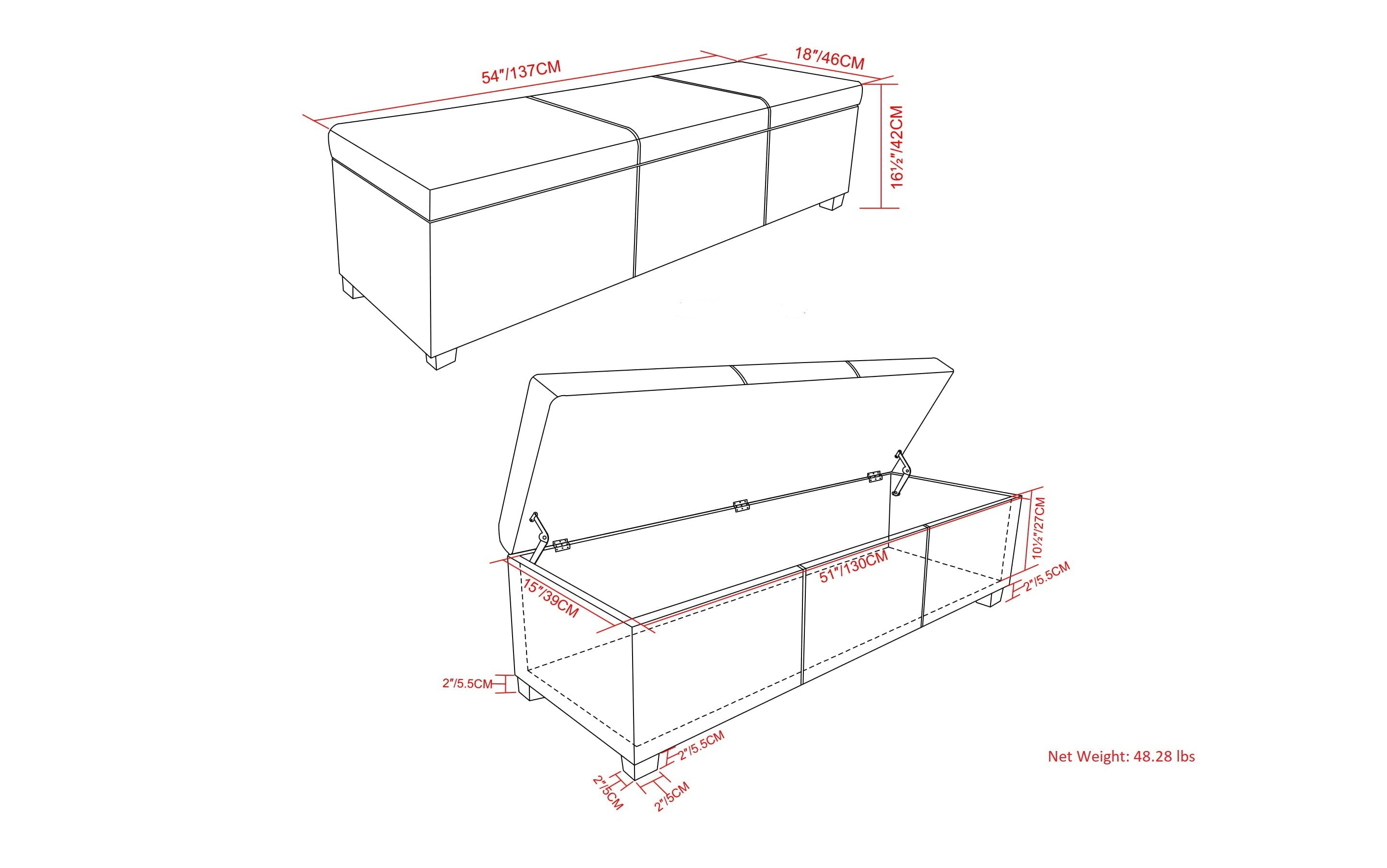 Avalon Extra Large Storage Ottoman in Distressed Vegan Leather