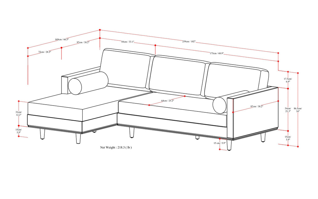 Morrison Left Sectional Sofa in Genuine Leather