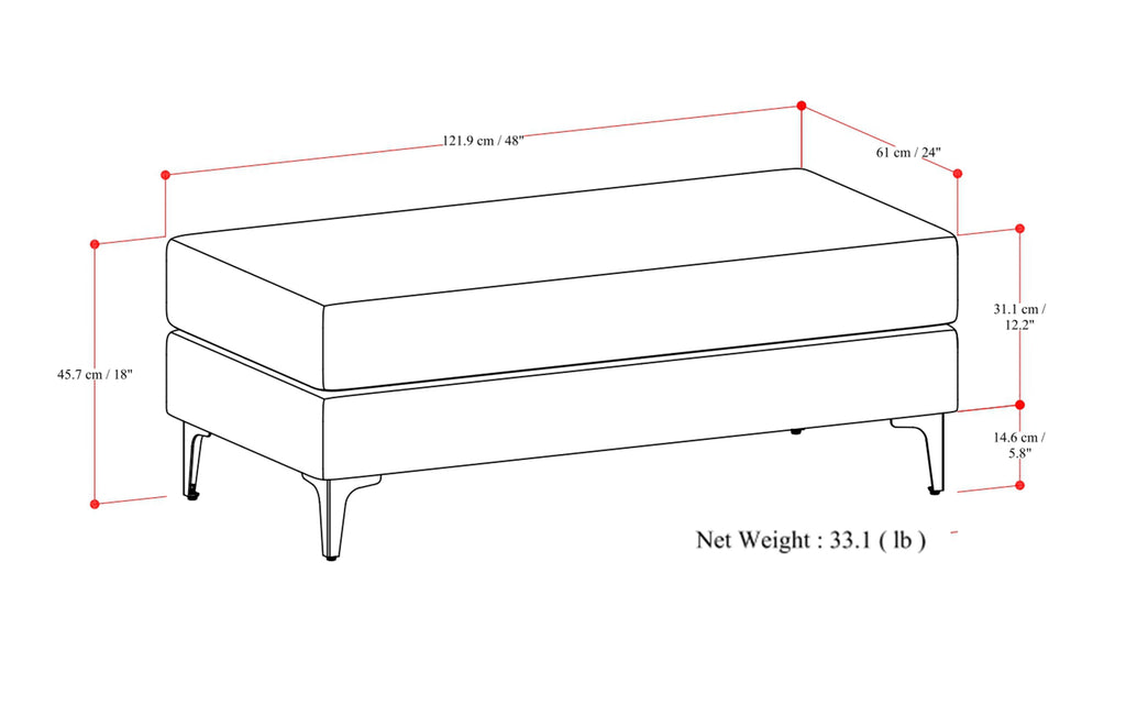 Ava Mid Century Ottoman Bench