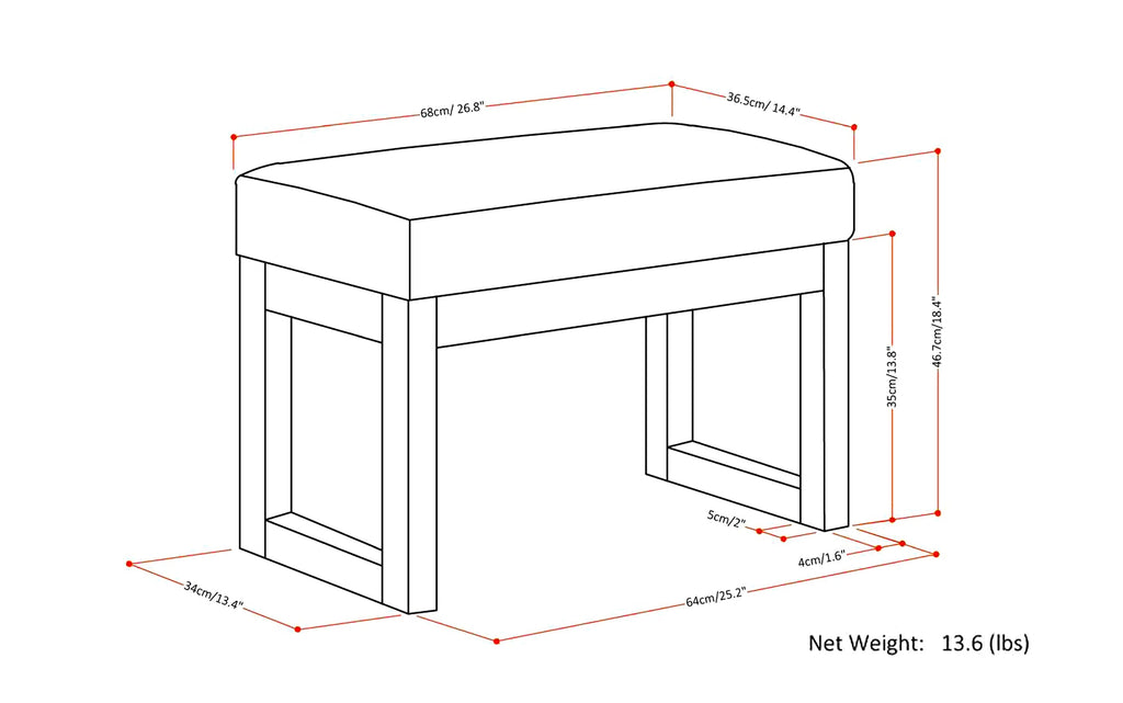 Milltown Small Ottoman Bench in Vegan Leather