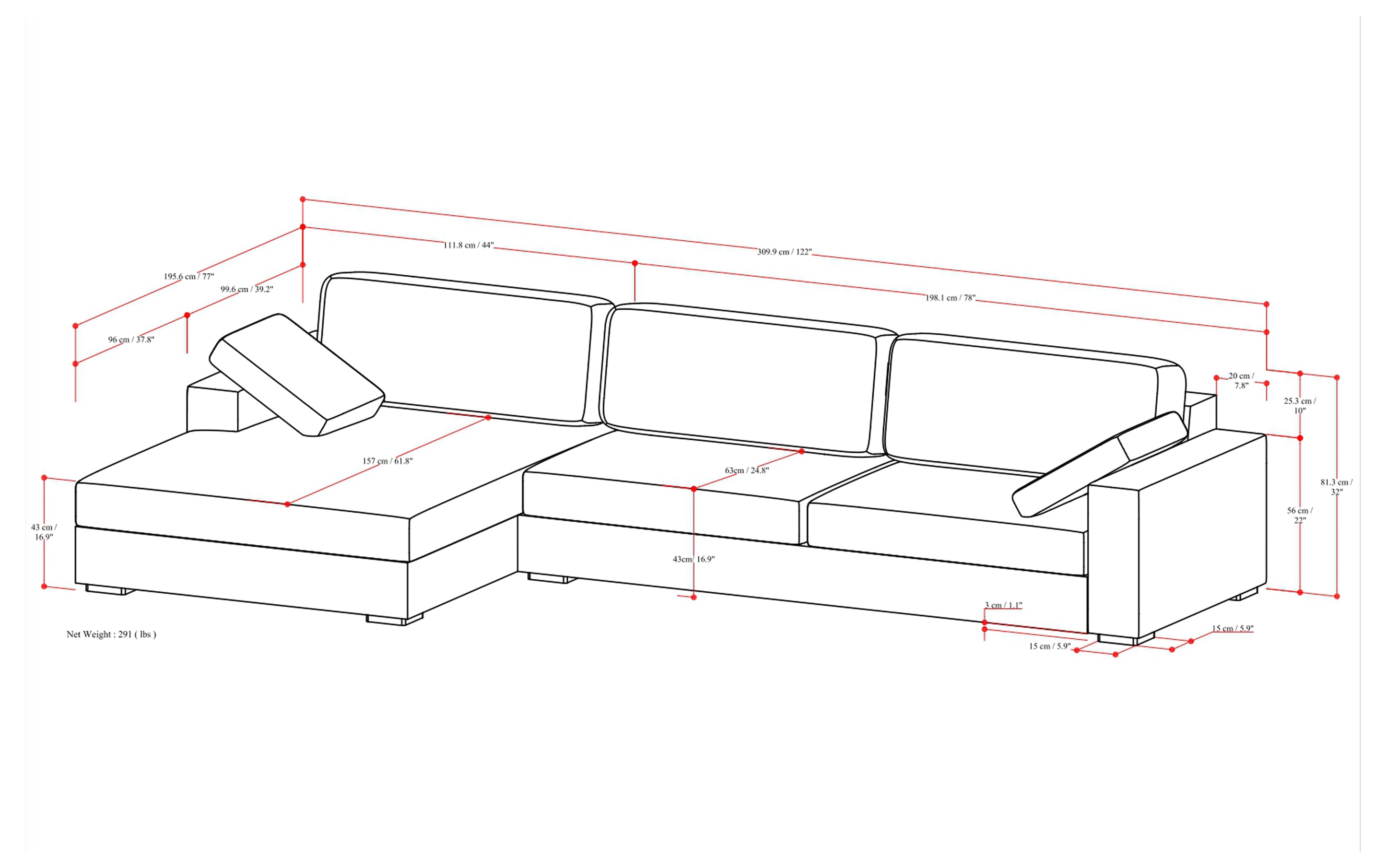 Charlie Deep Seater Left Sectional Sofa