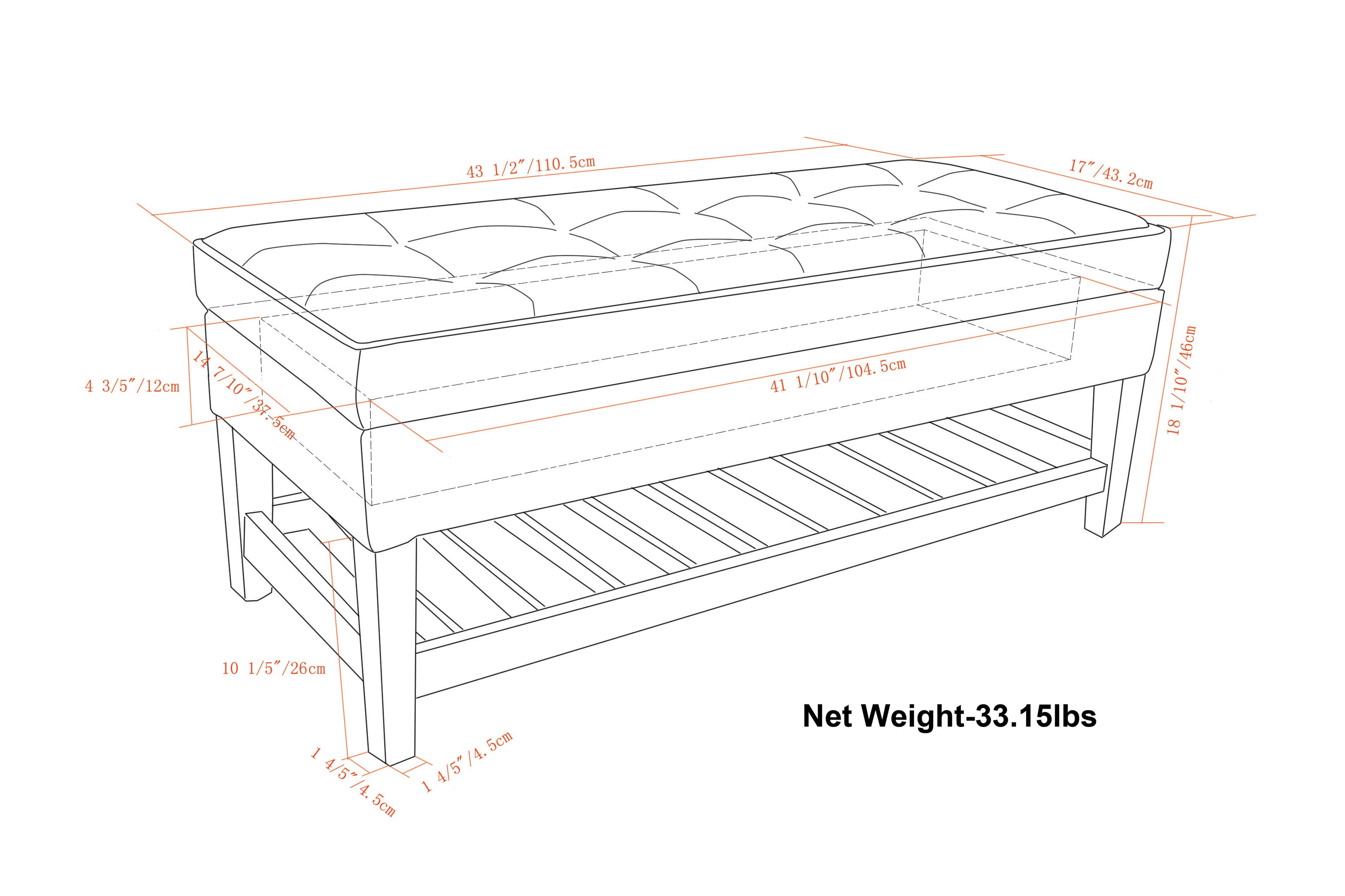 Cosmopolitan Ottoman Bench in Distressed Vegan Leather