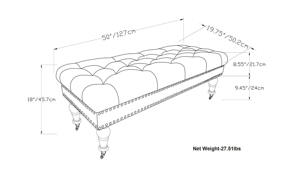 Henley Ottoman Bench in Distressed Vegan Leather