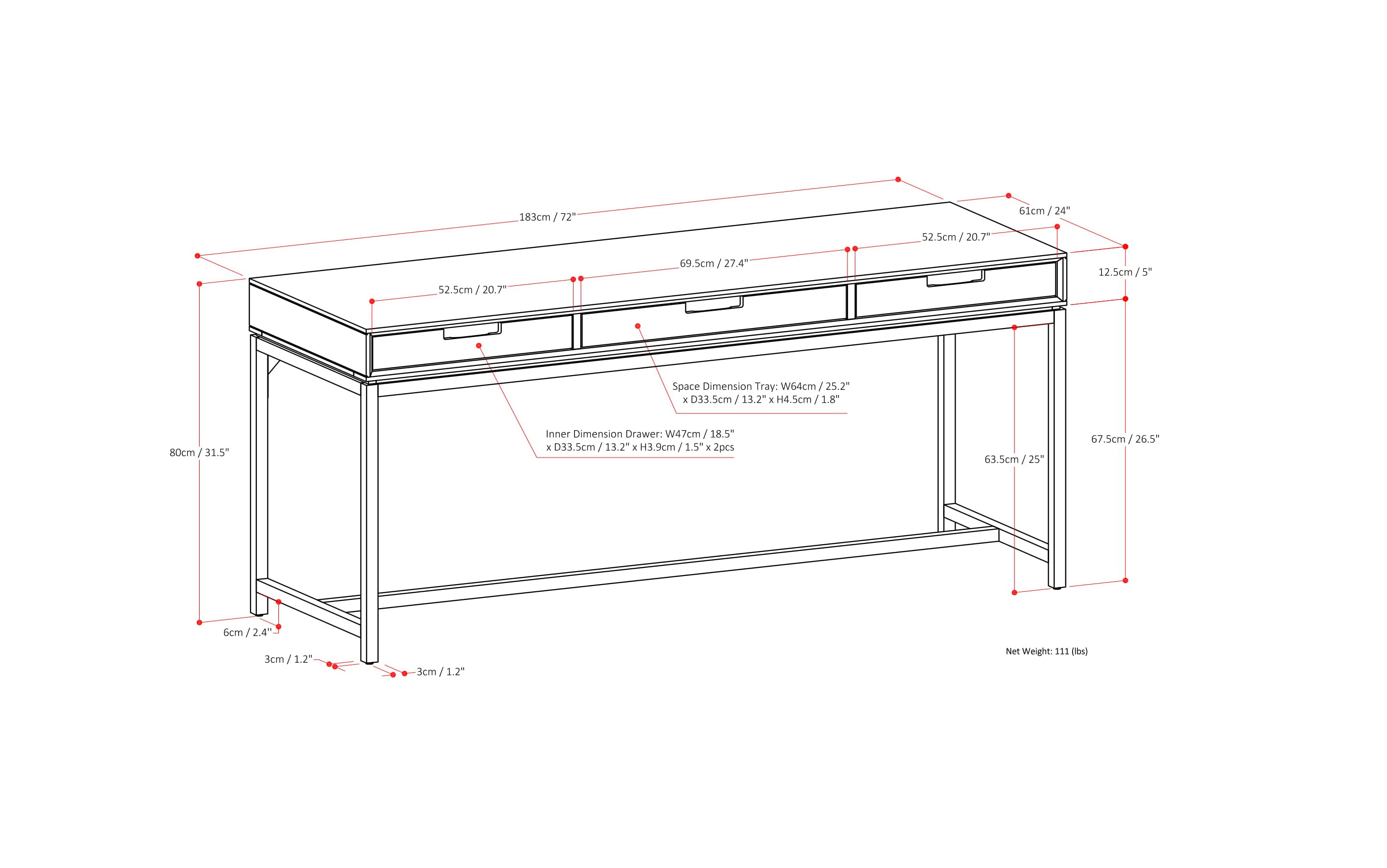 Banting Mid Century Wide Desk in Rubberwood