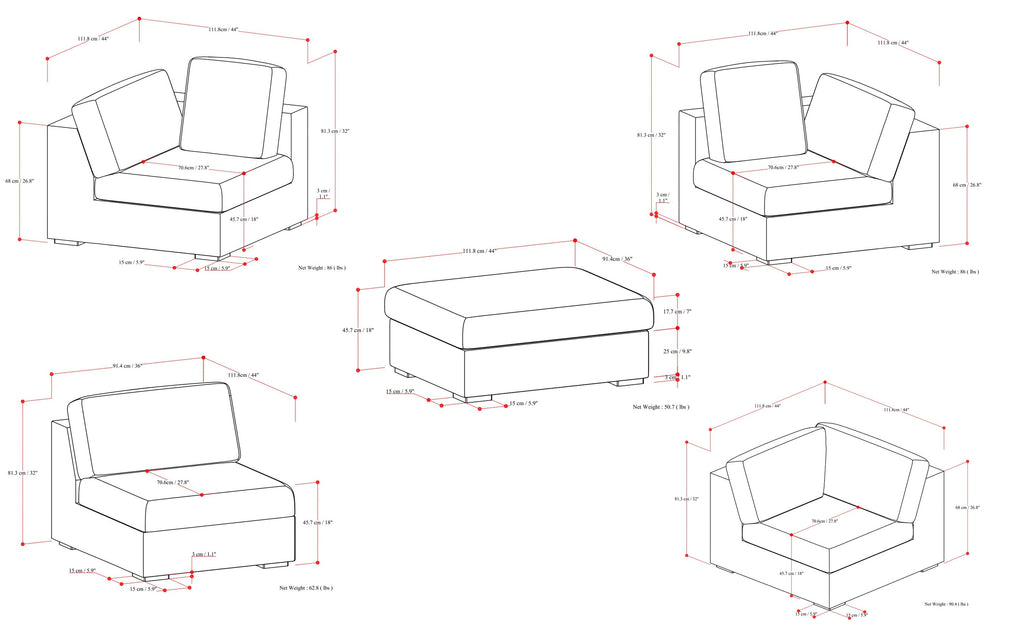 Jasmine Corner Sectional Sofa and Ottoman