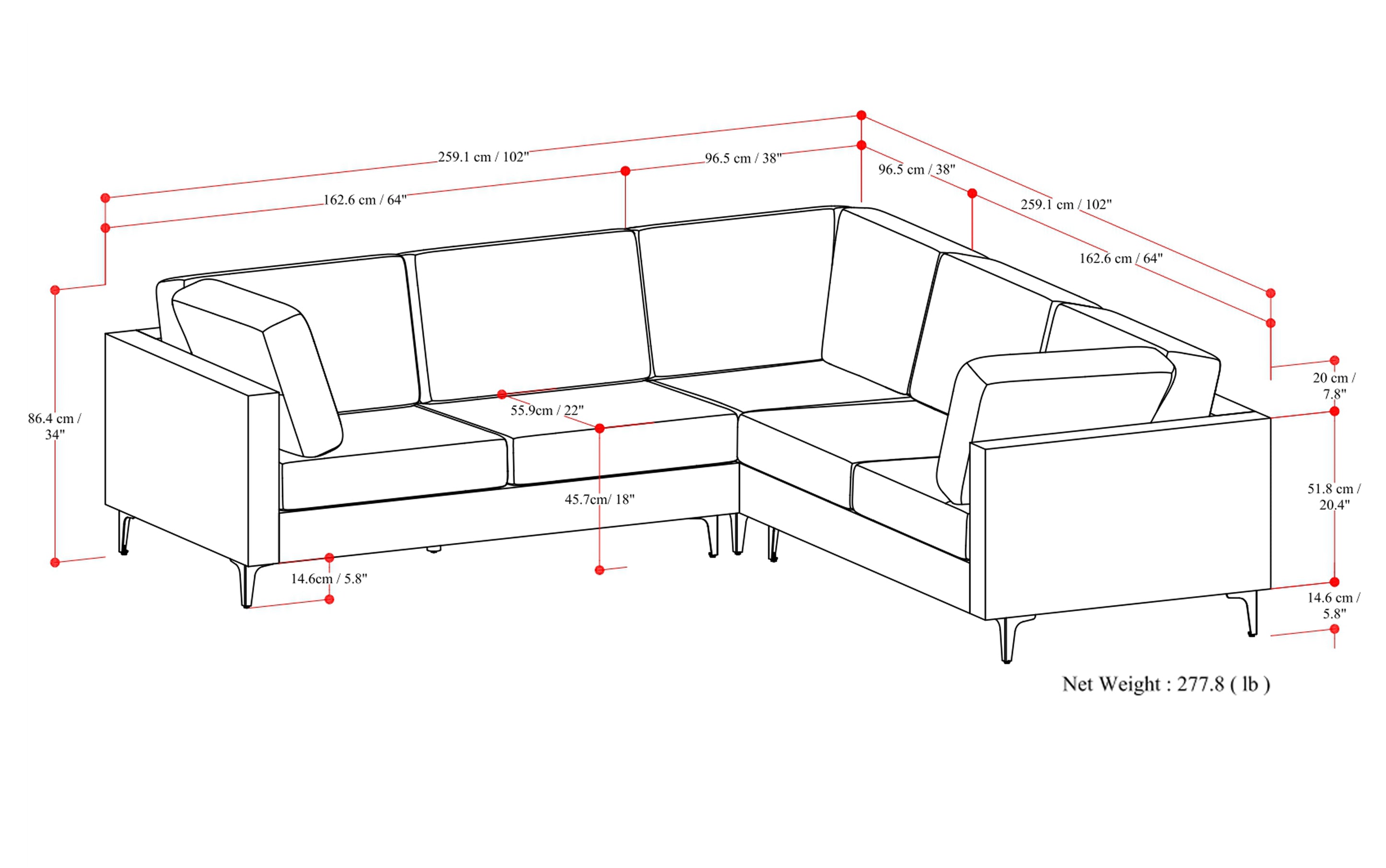 Ava Mid Century Corner Sectional Sofa